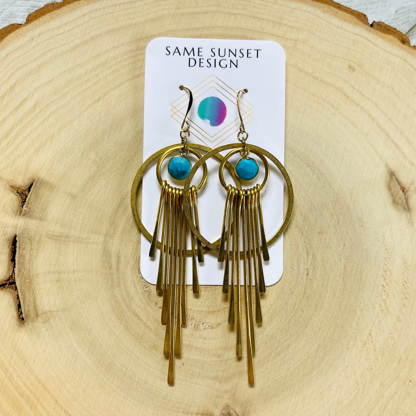 Turquoise Hoop Earrings, Fringe Earrings, Western Earrings Gold, Statement Earrings Boho, Unique Gifts for Teenage Girls, Witchy Gifts