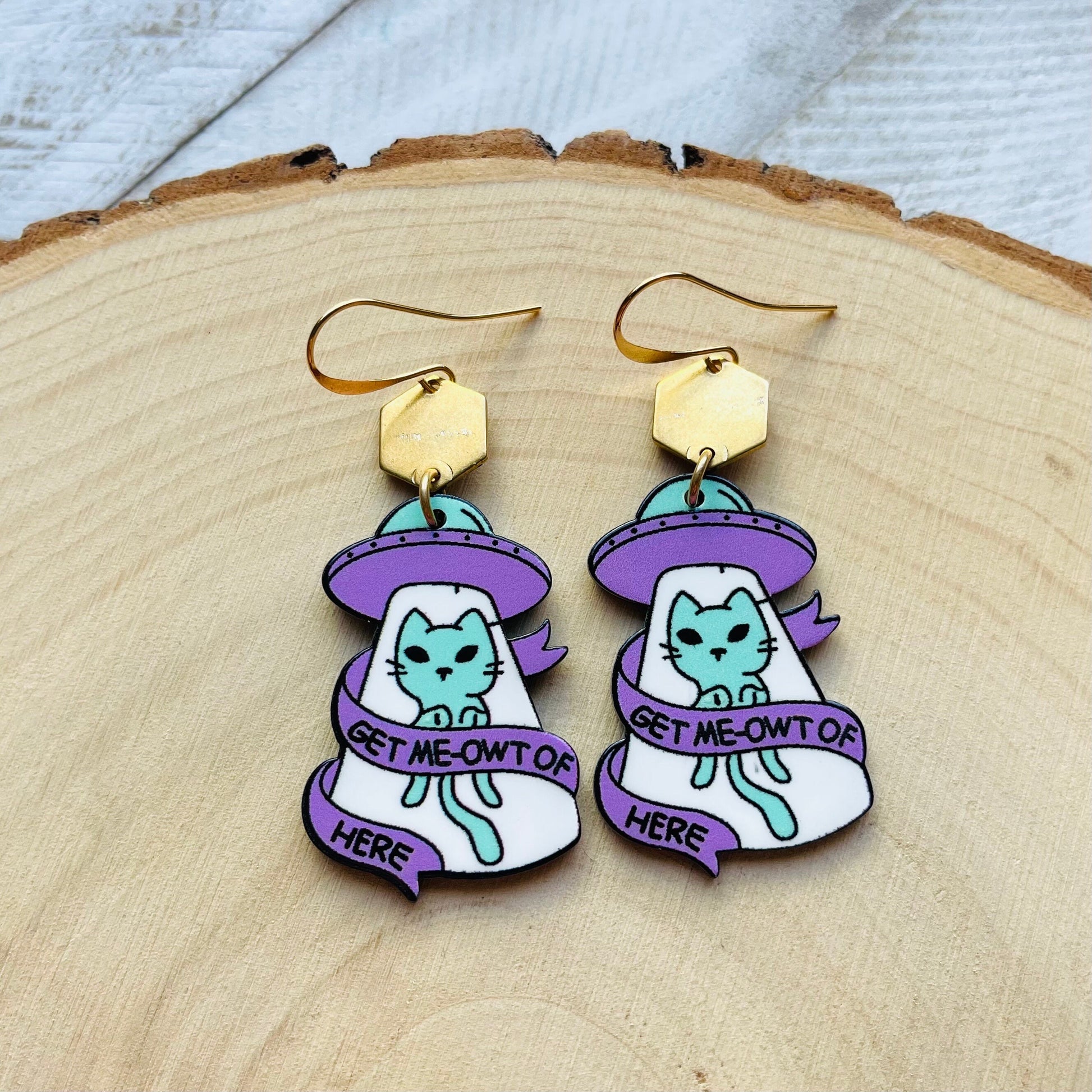 UFO Earrings, Alien Earrings, Cat Earrings, Witchy Earrings, Pastel Goth, Unique Birthday Gift for Daughter, Unique Gifts for Teenage Girls