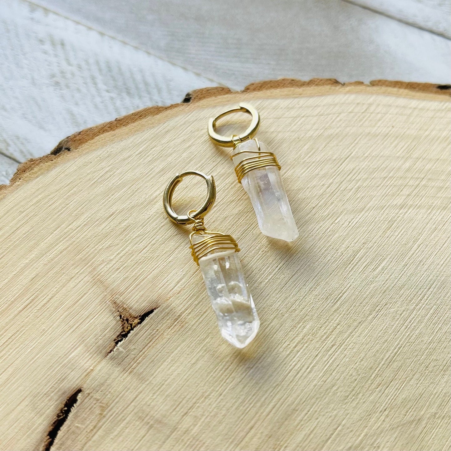 Crystal Hoop Earrings, Sacral Chakra Healing Crystal Earrings Hoops, Positive Energy Gift, Witchy Gifts, Boho Earrings for Bride, Solar