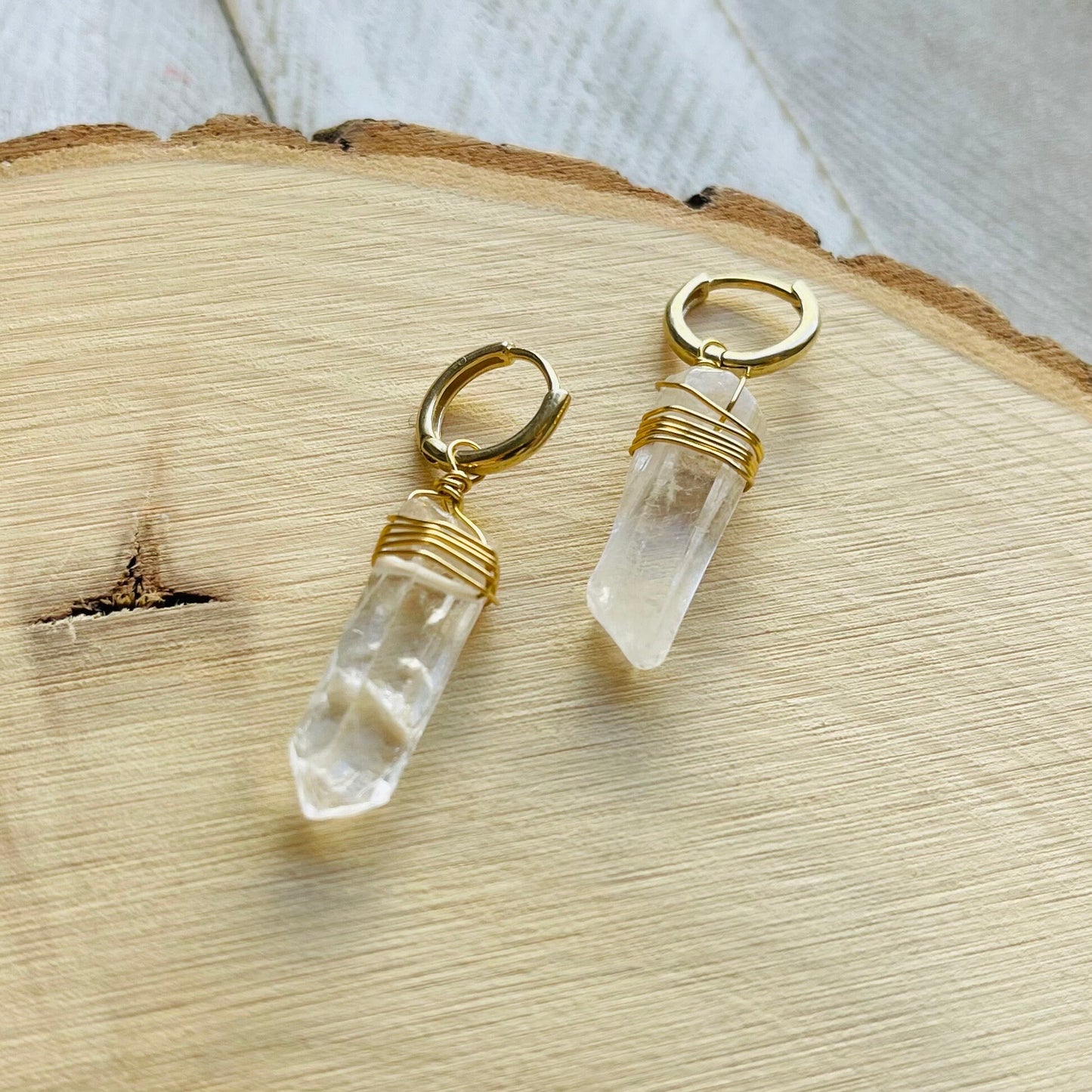Crystal Hoop Earrings, Sacral Chakra Healing Crystal Earrings Hoops, Positive Energy Gift, Witchy Gifts, Boho Earrings for Bride, Solar