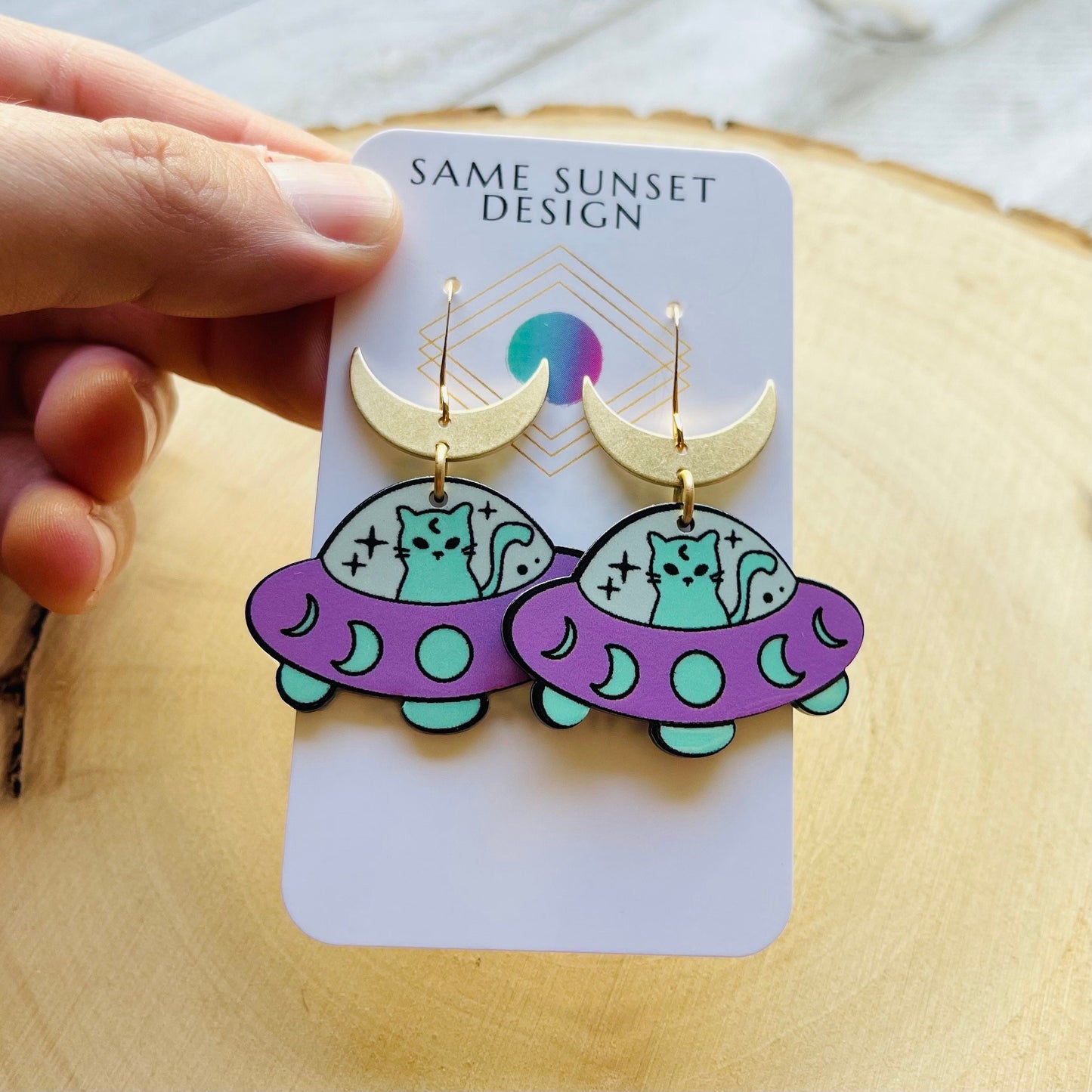 UFO Earrings, Alien Earrings, Cat Earrings, Crescent Moon Earrings, Witchy Earrings, Pastel Goth, Unique Birthday Gift for Daughter