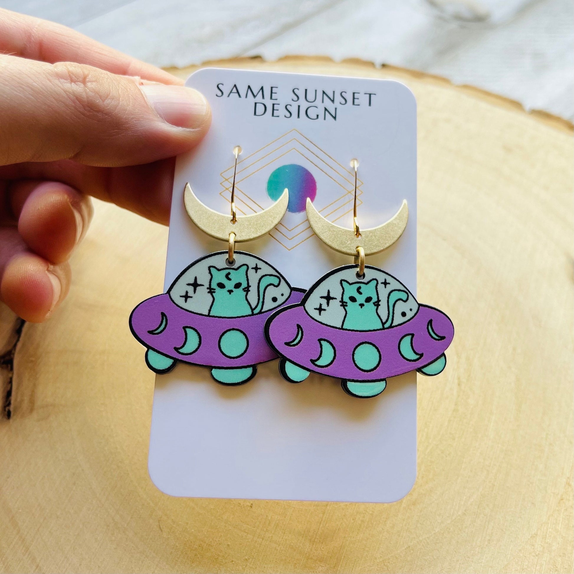 UFO Earrings, Alien Earrings, Cat Earrings, Crescent Moon Earrings, Witchy Earrings, Pastel Goth, Unique Birthday Gift for Daughter