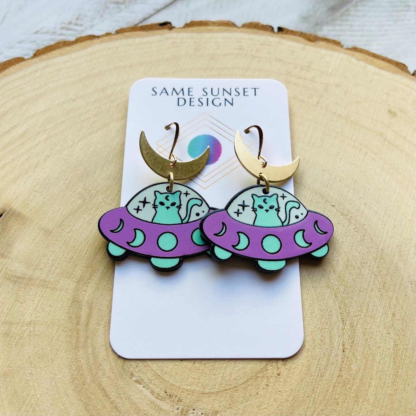 UFO Earrings, Alien Earrings, Cat Earrings, Crescent Moon Earrings, Witchy Earrings, Pastel Goth, Unique Birthday Gift for Daughter