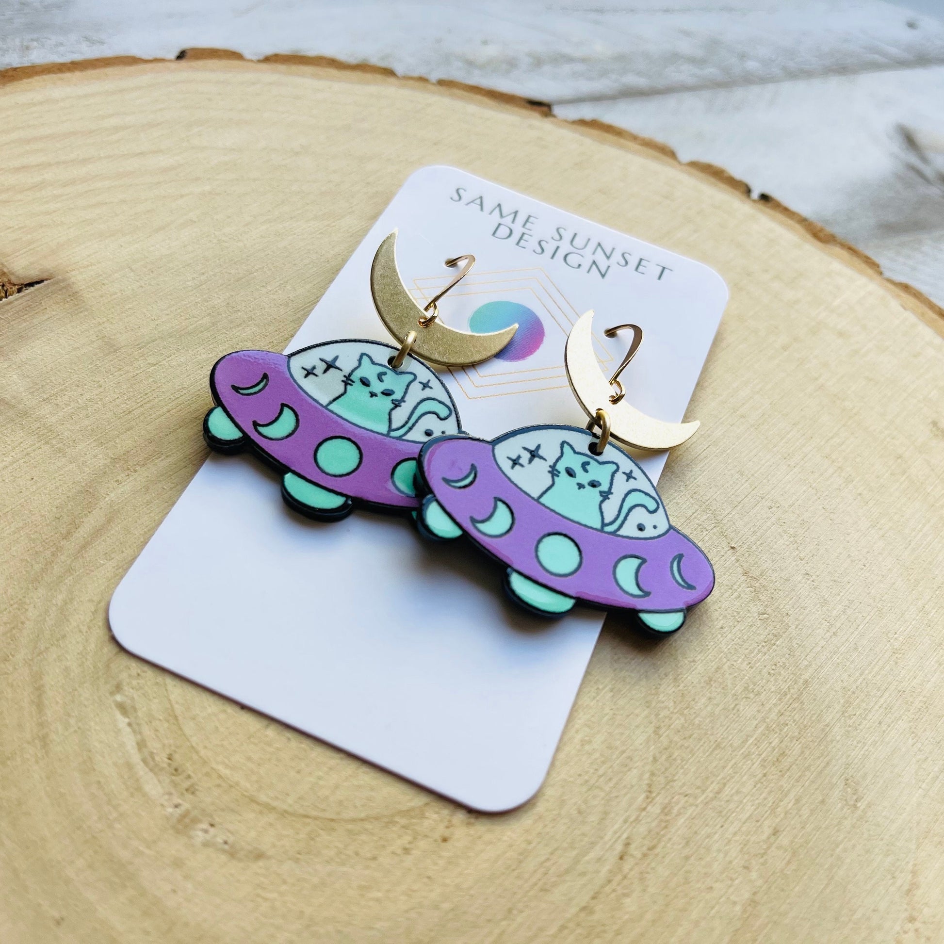 UFO Earrings, Alien Earrings, Cat Earrings, Crescent Moon Earrings, Witchy Earrings, Pastel Goth, Unique Birthday Gift for Daughter