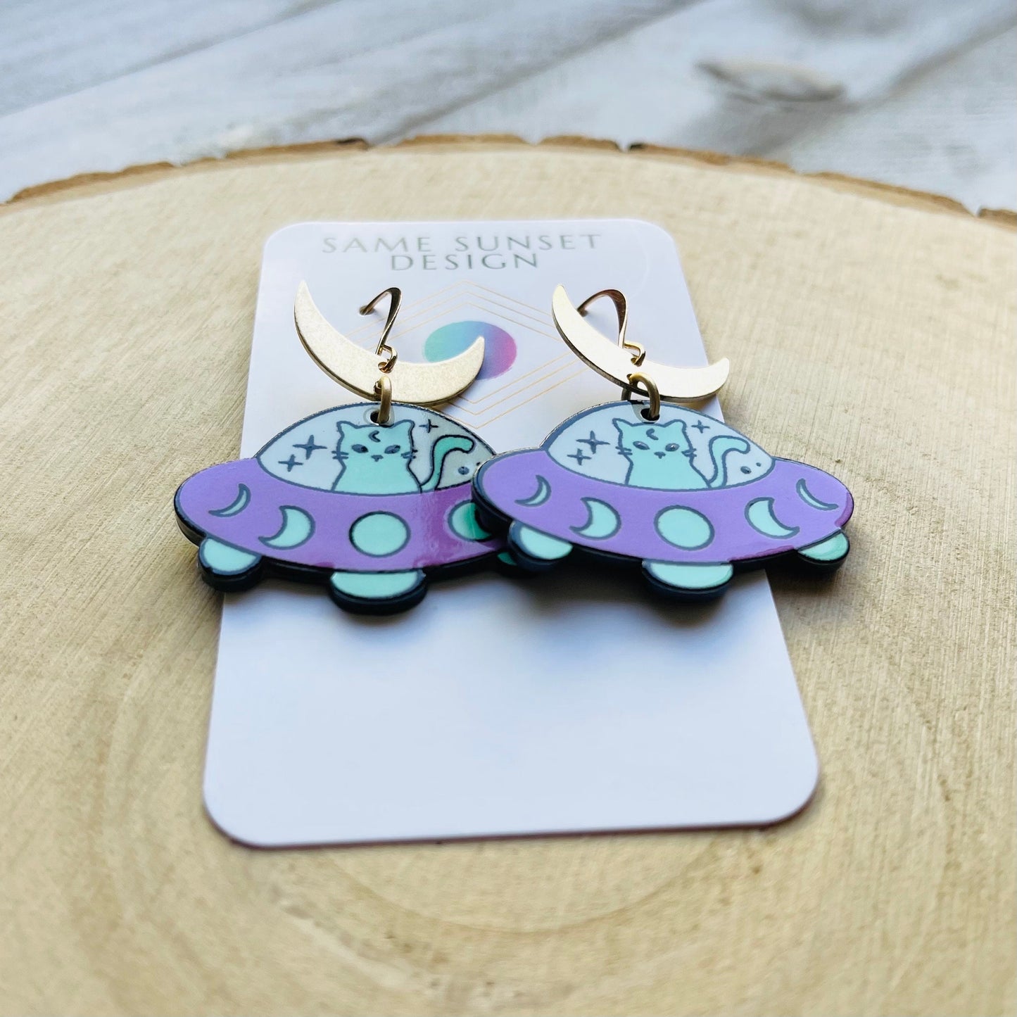 UFO Earrings, Alien Earrings, Cat Earrings, Crescent Moon Earrings, Witchy Earrings, Pastel Goth, Unique Birthday Gift for Daughter