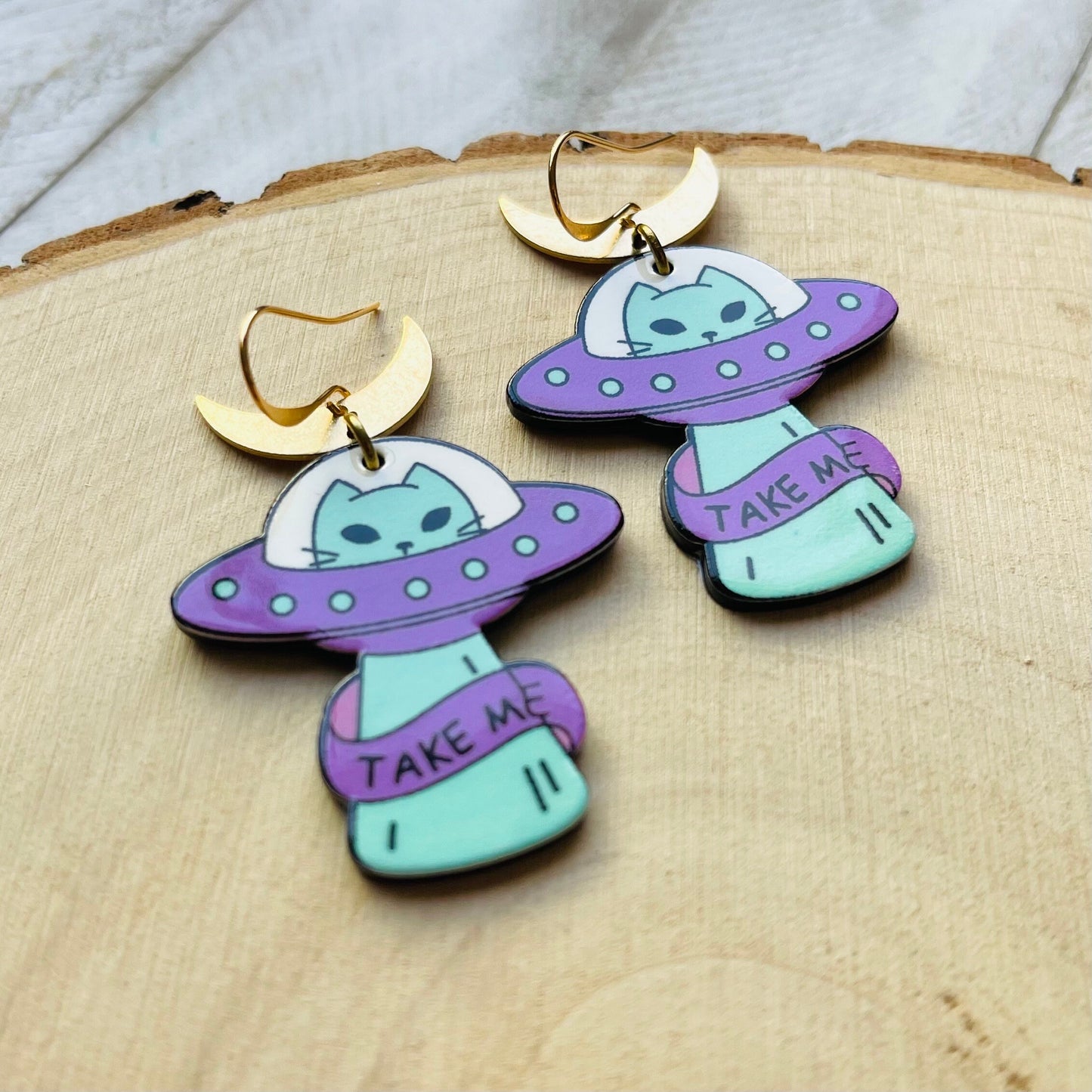 UFO Earrings, Alien Earrings, Cat Earrings, Crescent Moon Earrings, Witchy Earrings, Pastel Goth, Unique Gifts for Teenage Girls, Fun Gifts