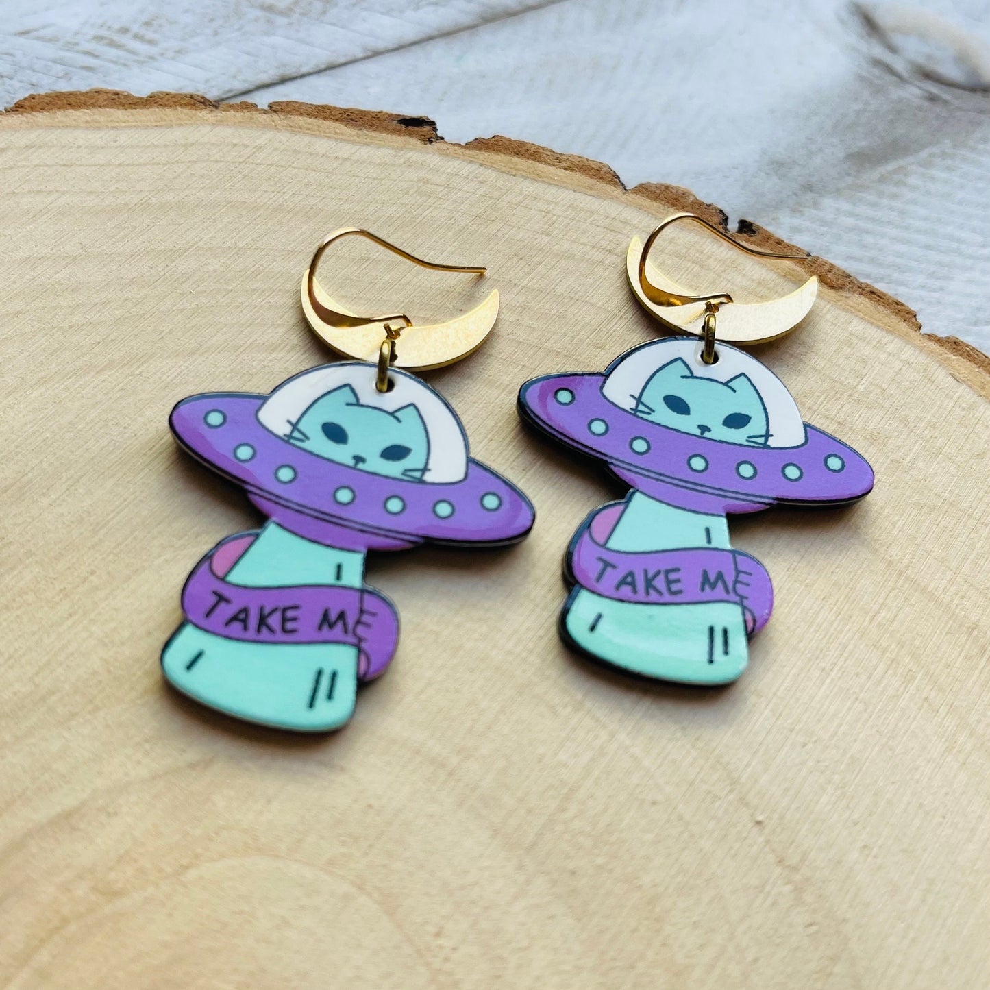 UFO Earrings, Alien Earrings, Cat Earrings, Crescent Moon Earrings, Witchy Earrings, Pastel Goth, Unique Gifts for Teenage Girls, Fun Gifts