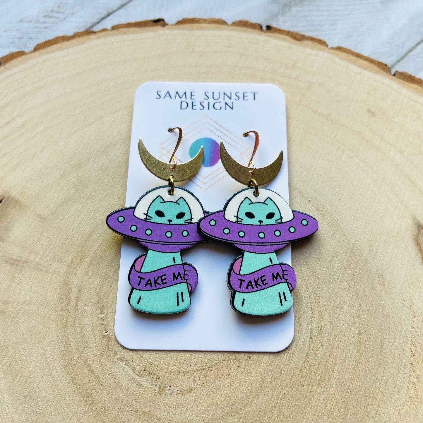 UFO Earrings, Alien Earrings, Cat Earrings, Crescent Moon Earrings, Witchy Earrings, Pastel Goth, Unique Gifts for Teenage Girls, Fun Gifts