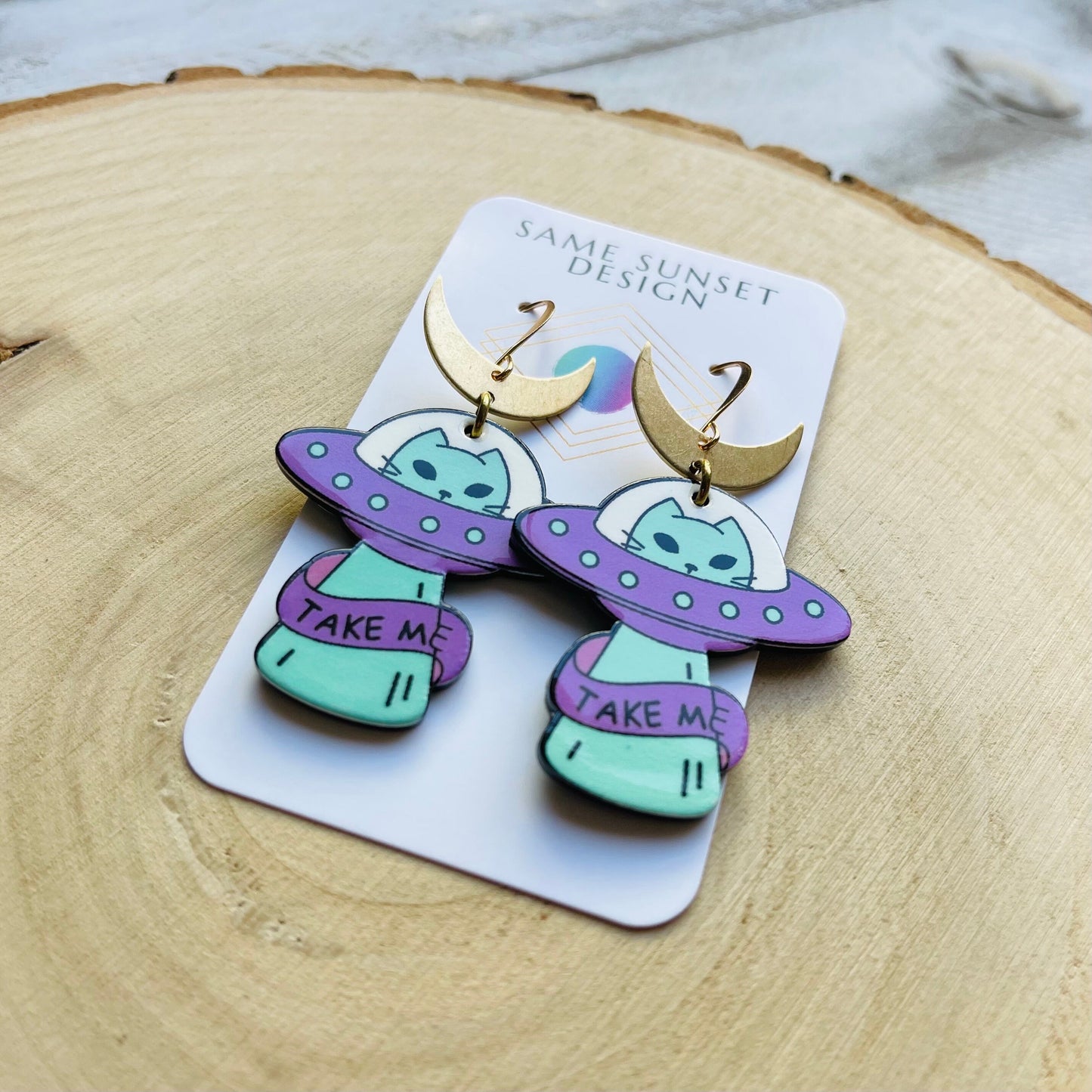UFO Earrings, Alien Earrings, Cat Earrings, Crescent Moon Earrings, Witchy Earrings, Pastel Goth, Unique Gifts for Teenage Girls, Fun Gifts