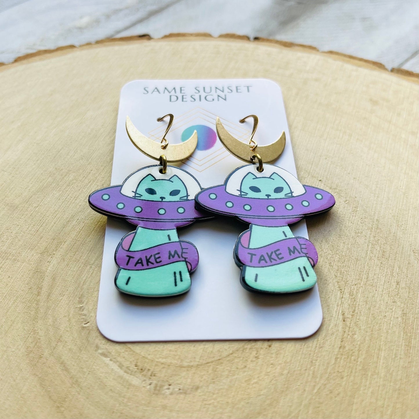 UFO Earrings, Alien Earrings, Cat Earrings, Crescent Moon Earrings, Witchy Earrings, Pastel Goth, Unique Gifts for Teenage Girls, Fun Gifts