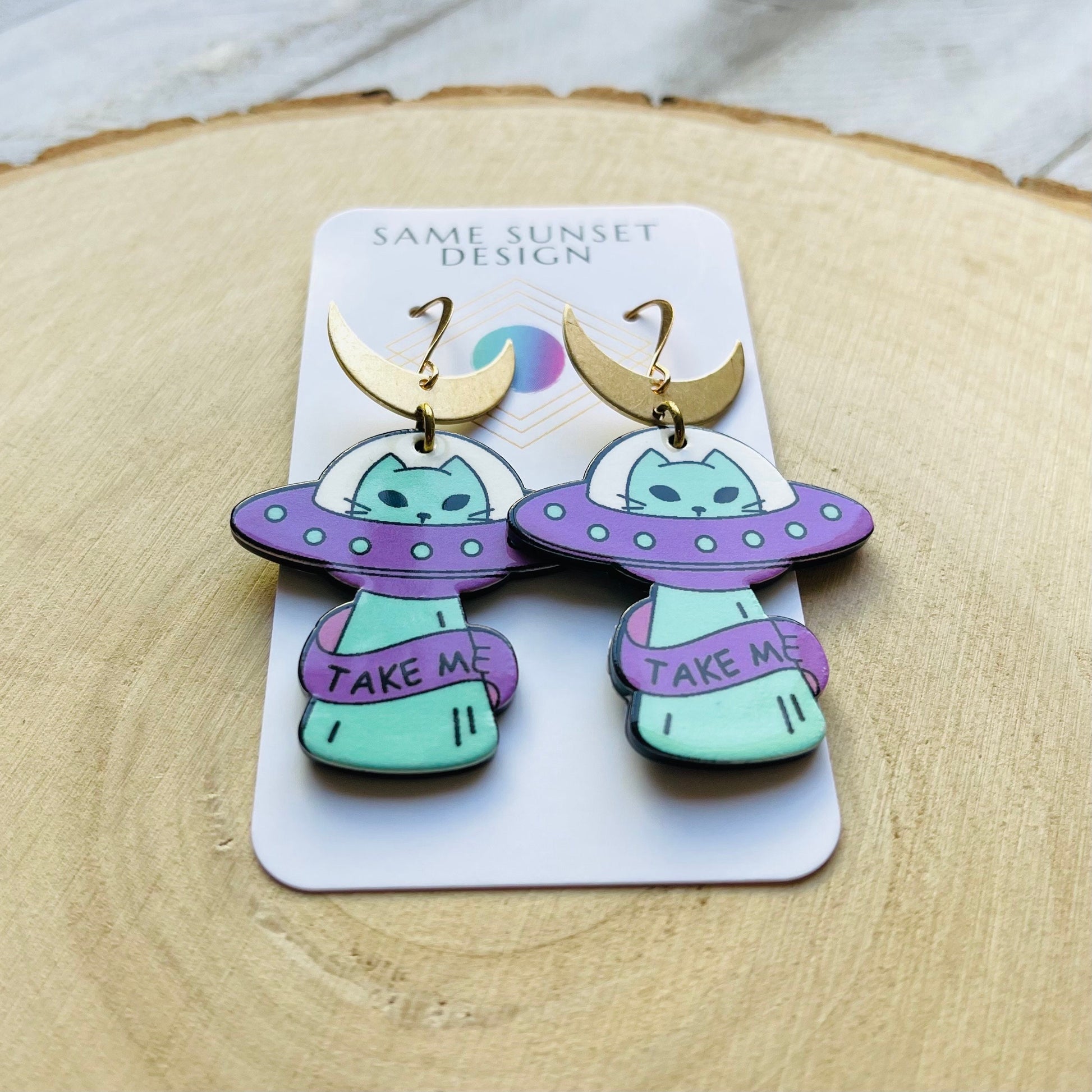 UFO Earrings, Alien Earrings, Cat Earrings, Crescent Moon Earrings, Witchy Earrings, Pastel Goth, Unique Gifts for Teenage Girls, Fun Gifts