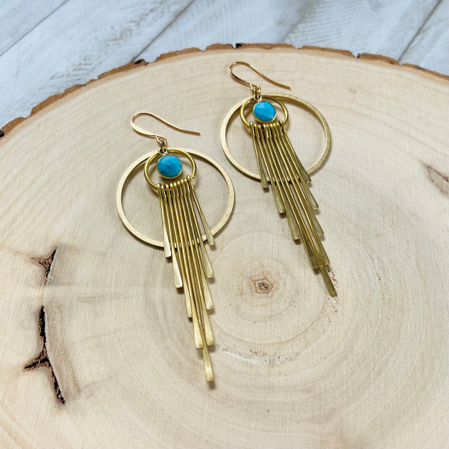 Turquoise Hoop Earrings, Fringe Earrings, Western Earrings Gold, Statement Earrings Boho, Unique Gifts for Teenage Girls, Witchy Gifts