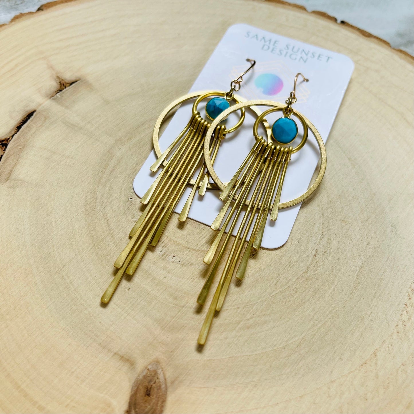 Turquoise Hoop Earrings, Fringe Earrings, Western Earrings Gold, Statement Earrings Boho, Unique Gifts for Teenage Girls, Witchy Gifts