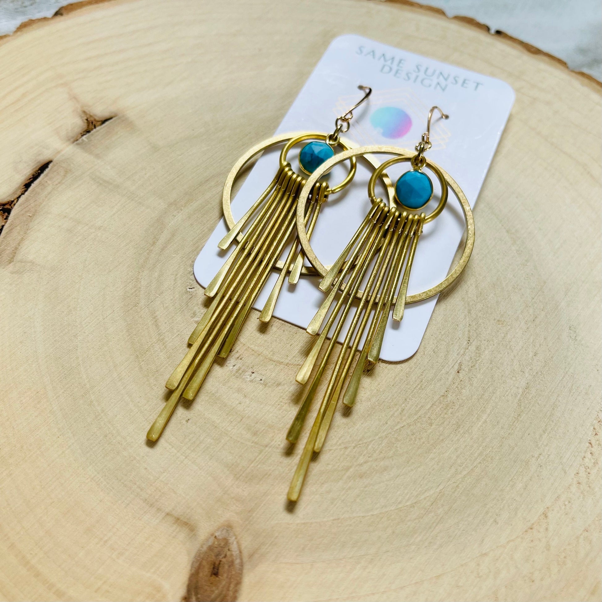 Turquoise Hoop Earrings, Fringe Earrings, Western Earrings Gold, Statement Earrings Boho, Unique Gifts for Teenage Girls, Witchy Gifts