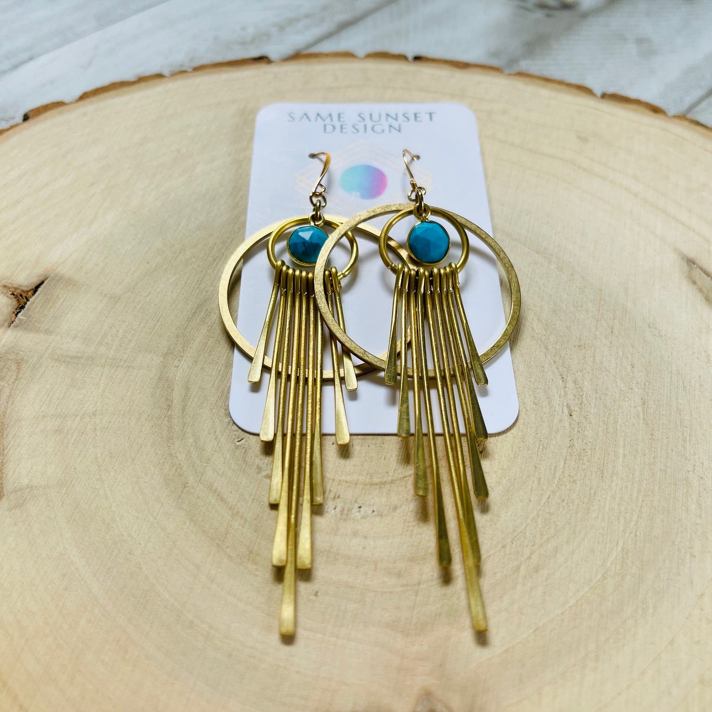 Turquoise Hoop Earrings, Fringe Earrings, Western Earrings Gold, Statement Earrings Boho, Unique Gifts for Teenage Girls, Witchy Gifts