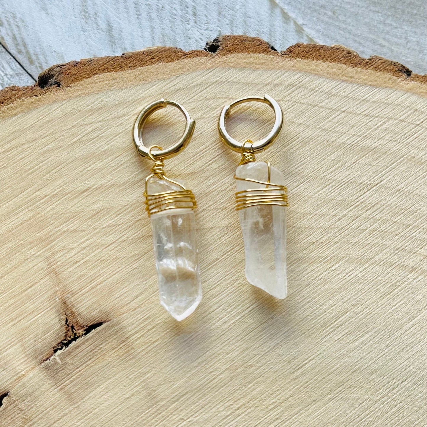 Crystal Hoop Earrings, Sacral Chakra Healing Crystal Earrings Hoops, Positive Energy Gift, Witchy Gifts, Boho Earrings for Bride, Solar