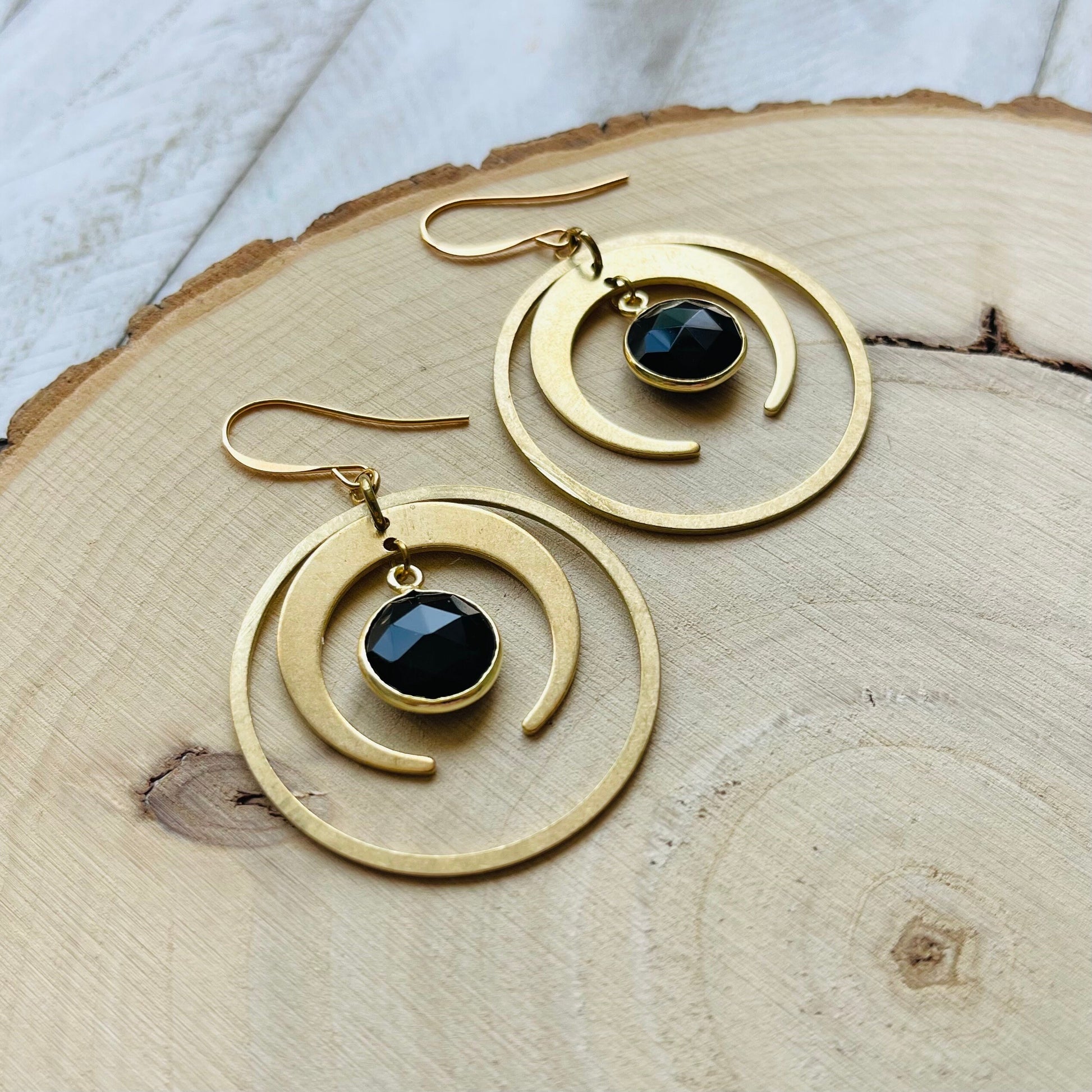 Crescent Moon Earrings Gold, Chalcedony Earrings, Celestial Jewelry Witchy Gifts for Women, Unique Gifts for Sisters, Goth Gifts, Boho Chic