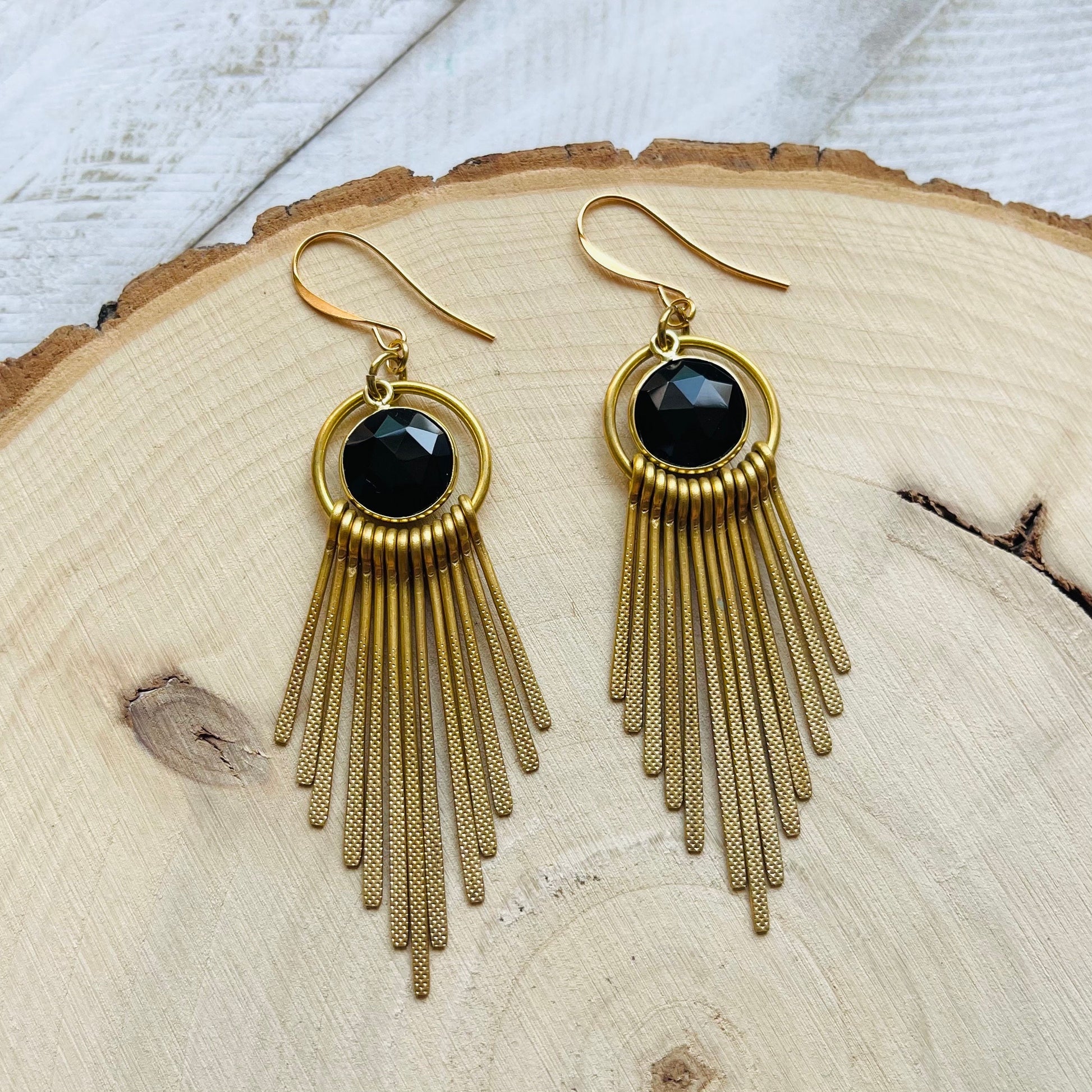 Chalcedony Earrings, Fringe Earrings, Western Earrings Gold, Geometric Earrings, Boho Jewelry Gifts for Daughter, Unique Gifts for Sisters
