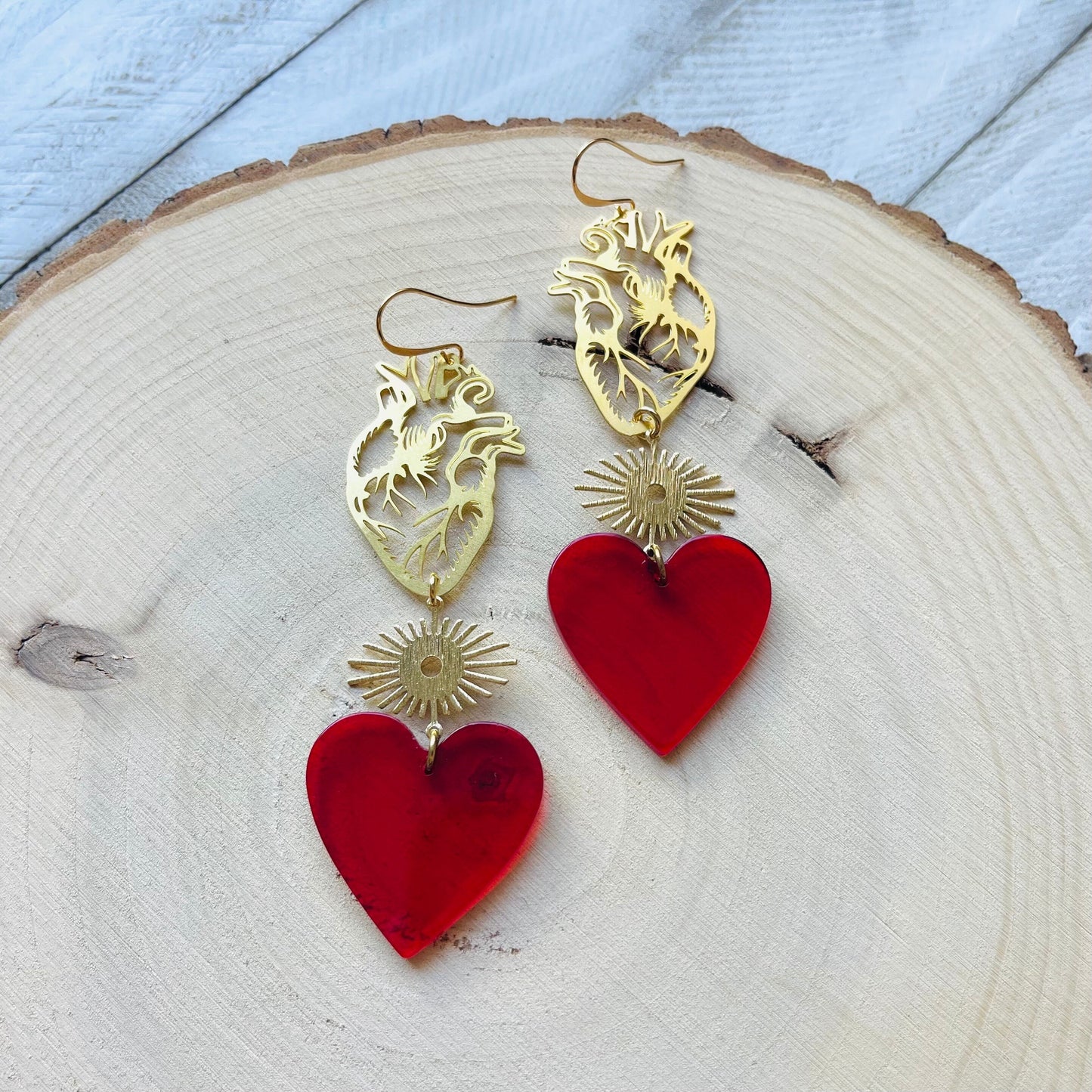 Anatomical Heart Earrings Gold, Goth Heart Earrings, Witchy Earrings, Punk Jewelry, Halloween Gift for Women, Stocking Stuffers for Mom