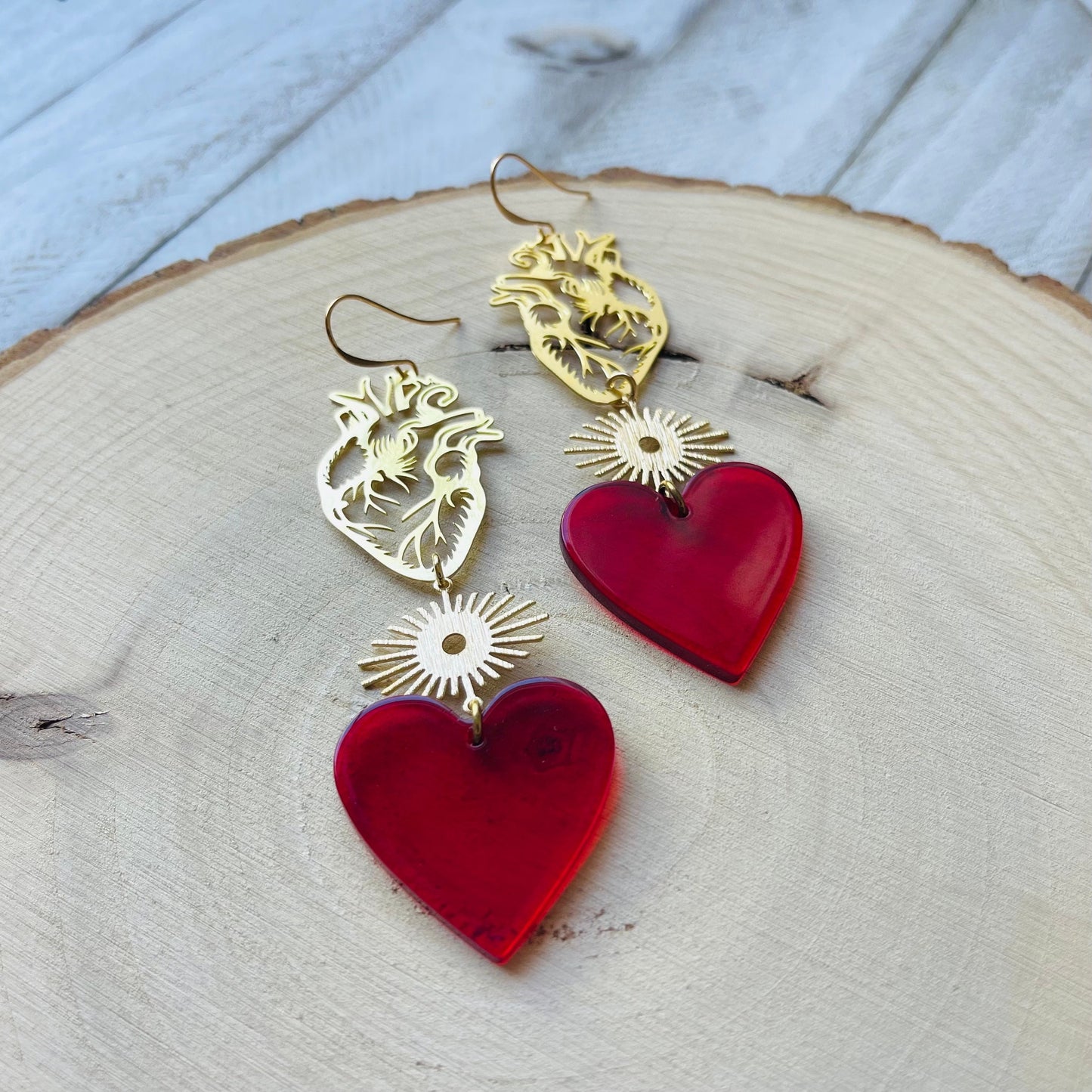 Anatomical Heart Earrings Gold, Goth Heart Earrings, Witchy Earrings, Punk Jewelry, Halloween Gift for Women, Stocking Stuffers for Mom