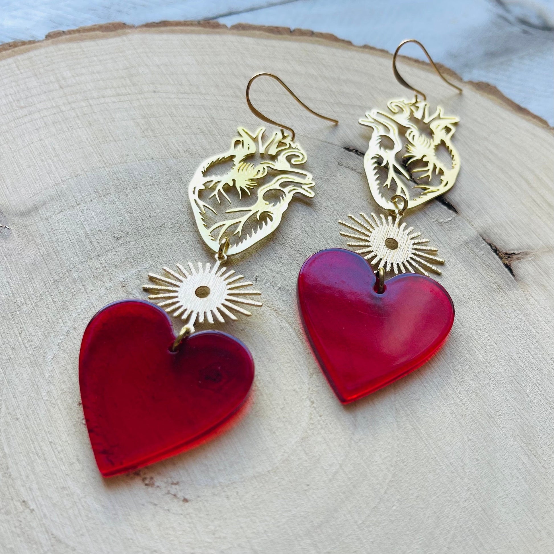 Anatomical Heart Earrings Gold, Goth Heart Earrings, Witchy Earrings, Punk Jewelry, Halloween Gift for Women, Stocking Stuffers for Mom