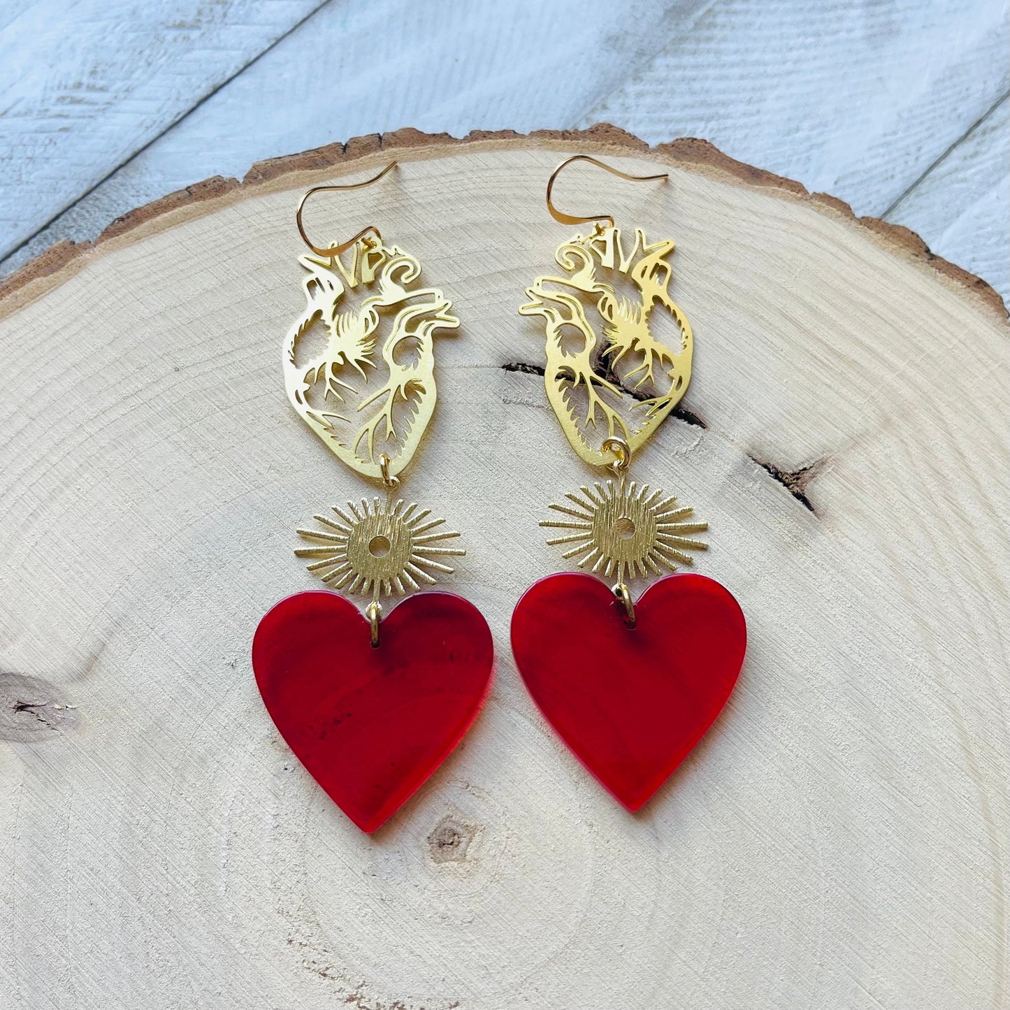 Anatomical Heart Earrings Gold, Goth Heart Earrings, Witchy Earrings, Punk Jewelry, Halloween Gift for Women, Stocking Stuffers for Mom