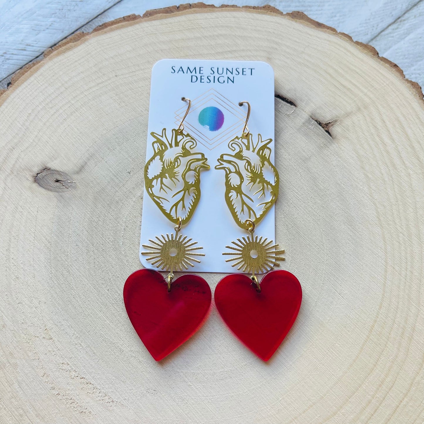 Anatomical Heart Earrings Gold, Goth Heart Earrings, Witchy Earrings, Punk Jewelry, Halloween Gift for Women, Stocking Stuffers for Mom