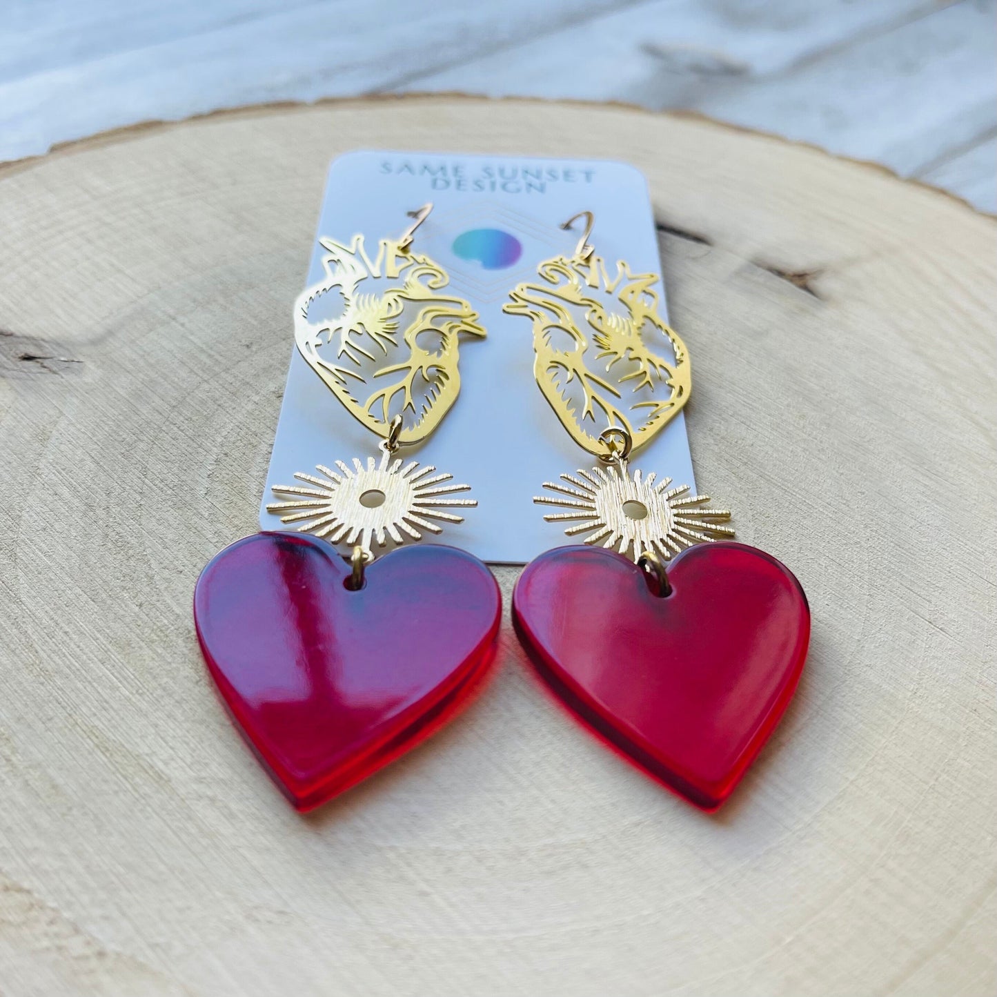Anatomical Heart Earrings Gold, Goth Heart Earrings, Witchy Earrings, Punk Jewelry, Halloween Gift for Women, Stocking Stuffers for Mom