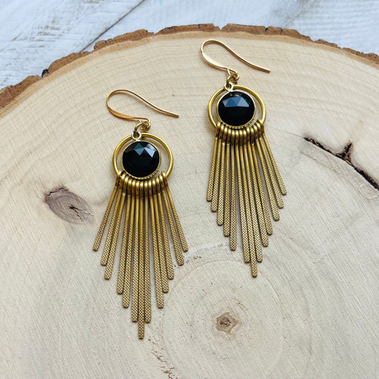 Chalcedony Earrings, Fringe Earrings, Western Earrings Gold, Geometric Earrings, Boho Jewelry Gifts for Daughter, Unique Gifts for Sisters
