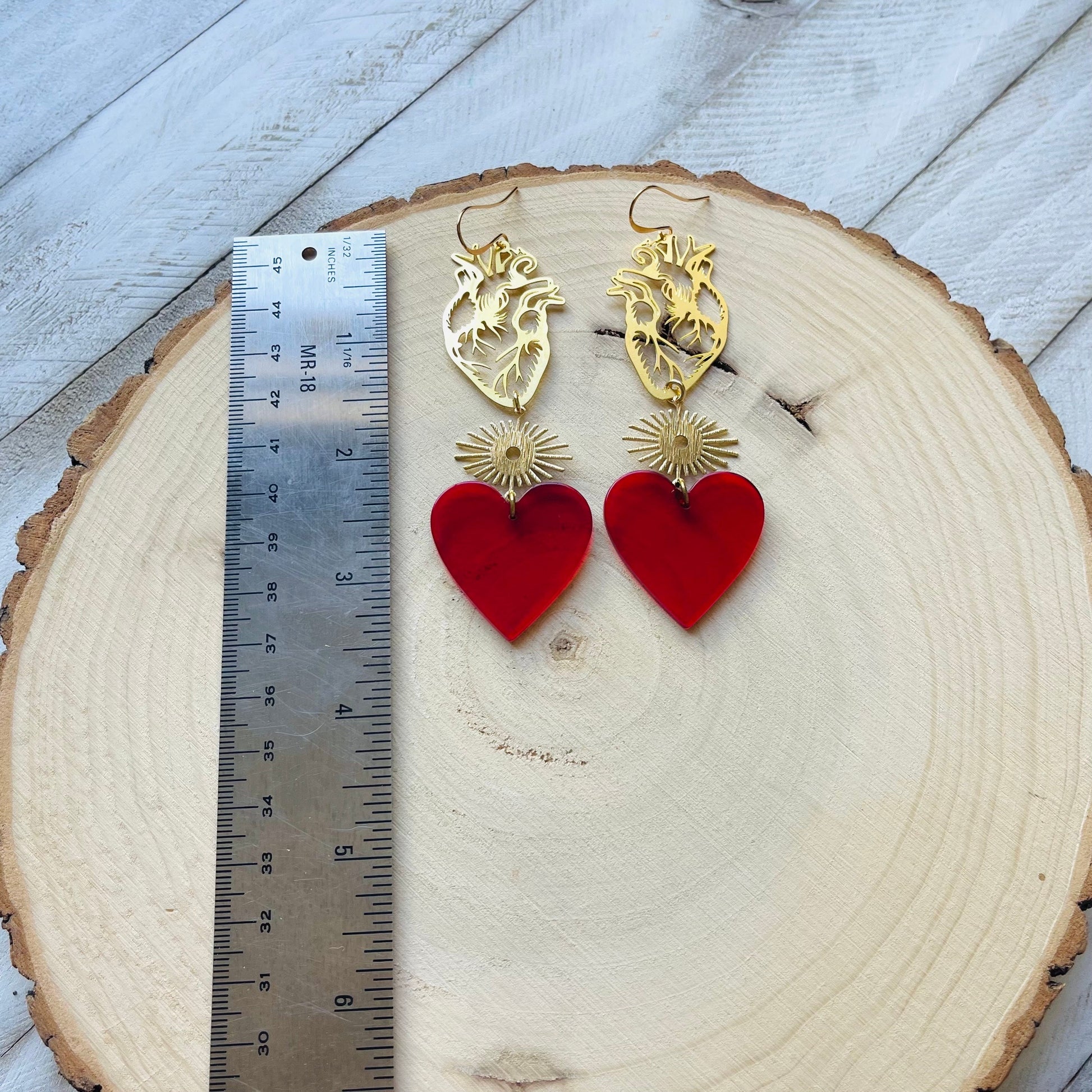 Anatomical Heart Earrings Gold, Goth Heart Earrings, Witchy Earrings, Punk Jewelry, Halloween Gift for Women, Stocking Stuffers for Mom