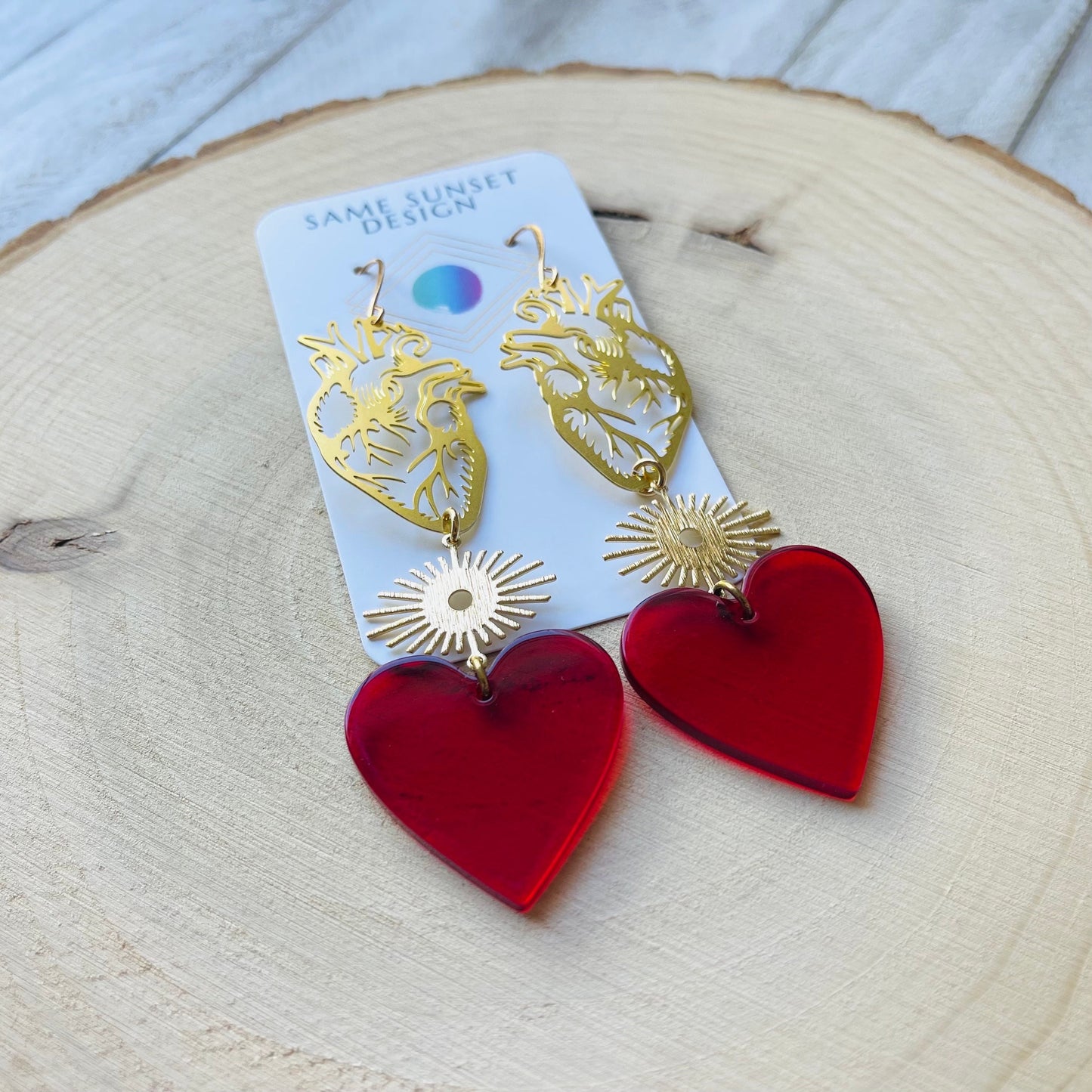 Anatomical Heart Earrings Gold, Goth Heart Earrings, Witchy Earrings, Punk Jewelry, Halloween Gift for Women, Stocking Stuffers for Mom