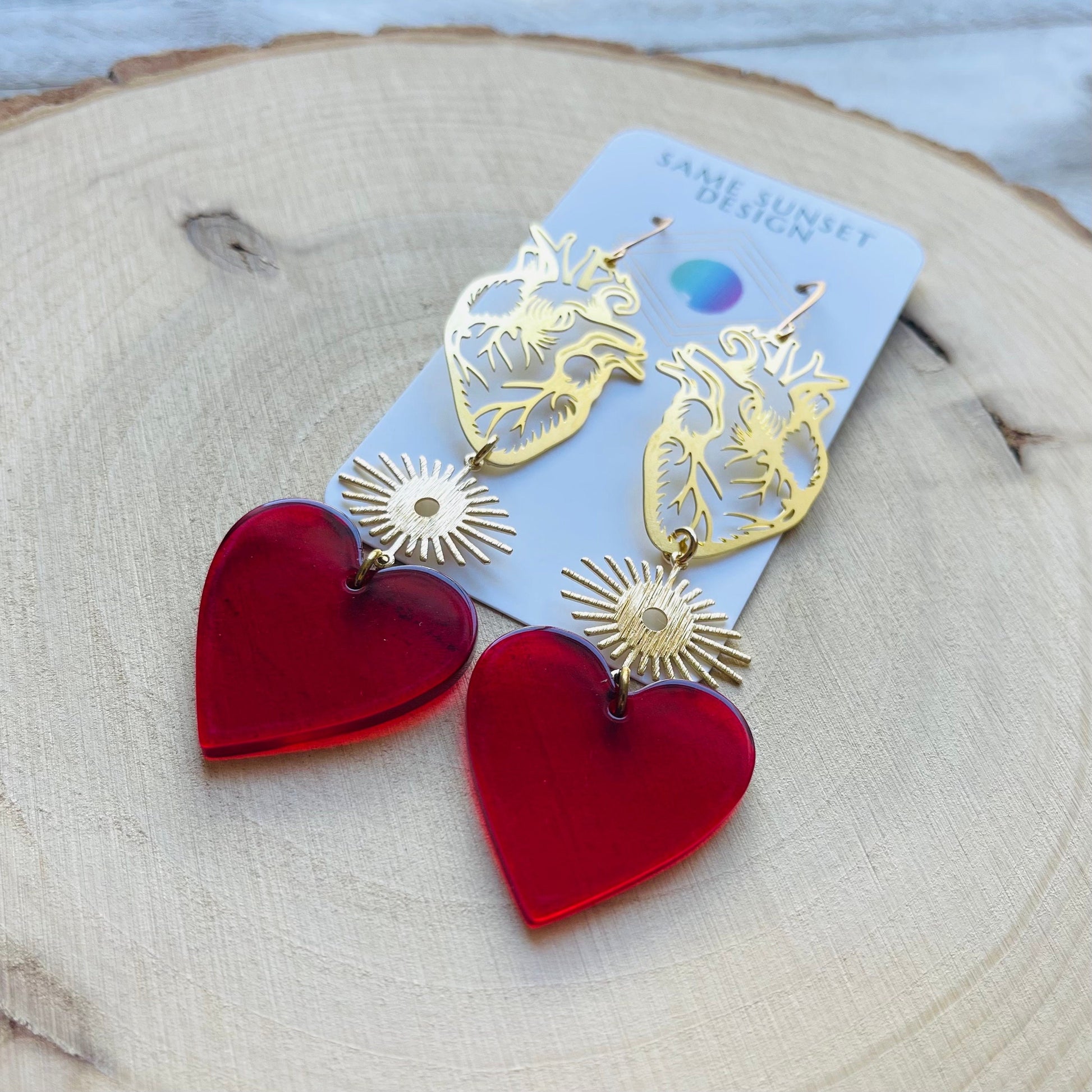 Anatomical Heart Earrings Gold, Goth Heart Earrings, Witchy Earrings, Punk Jewelry, Halloween Gift for Women, Stocking Stuffers for Mom