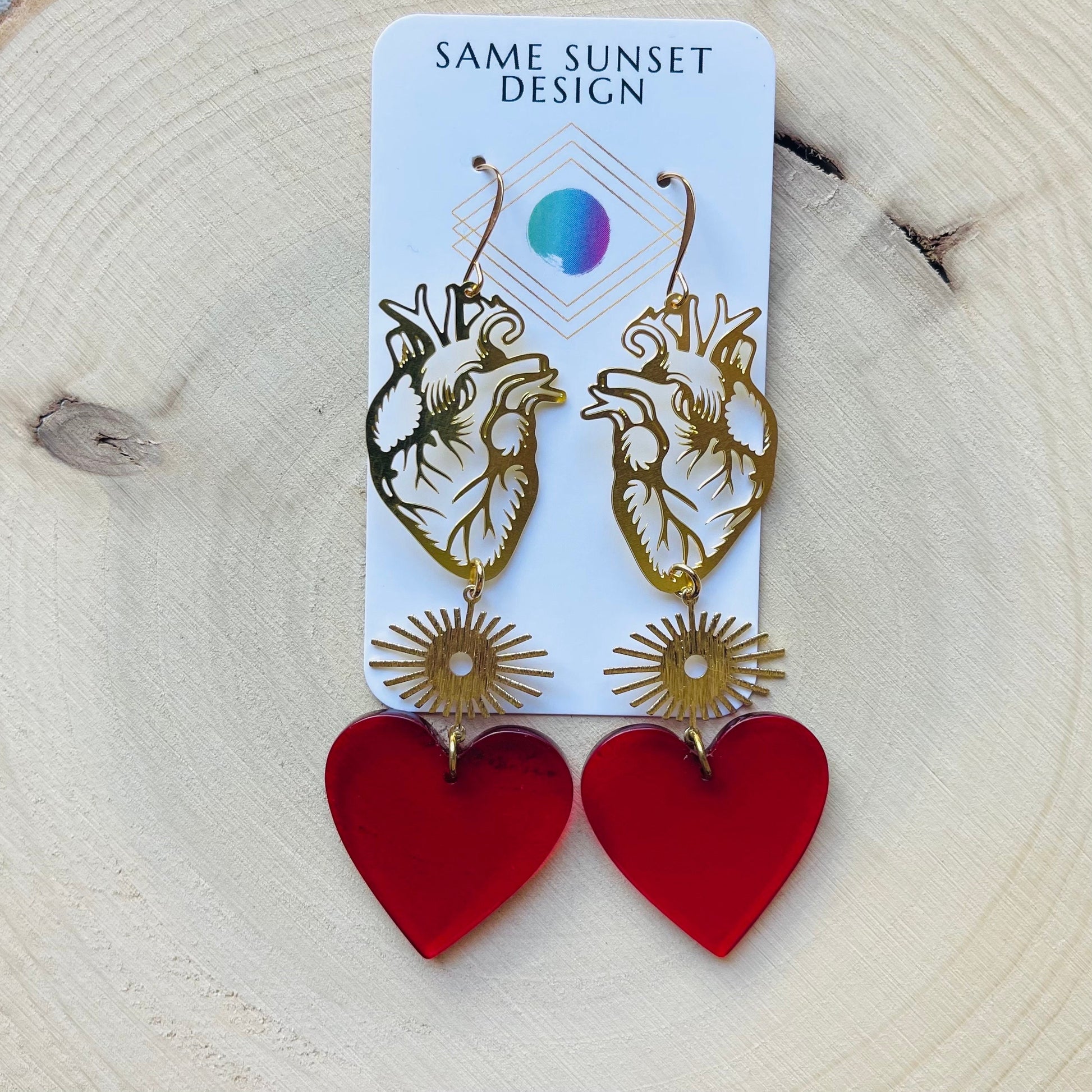 Anatomical Heart Earrings Gold, Goth Heart Earrings, Witchy Earrings, Punk Jewelry, Halloween Gift for Women, Stocking Stuffers for Mom