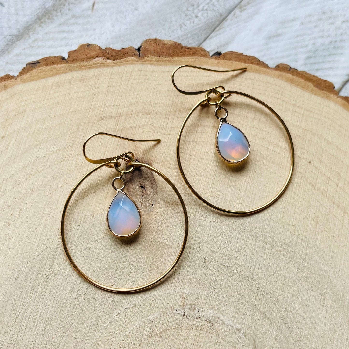 Opalite Earrings, Geometric Earrings Dangle, Hoop Earrings Gold, Western Boho Jewelry, Statement Earrings Boho, Trendy Earrings, Boho Chic