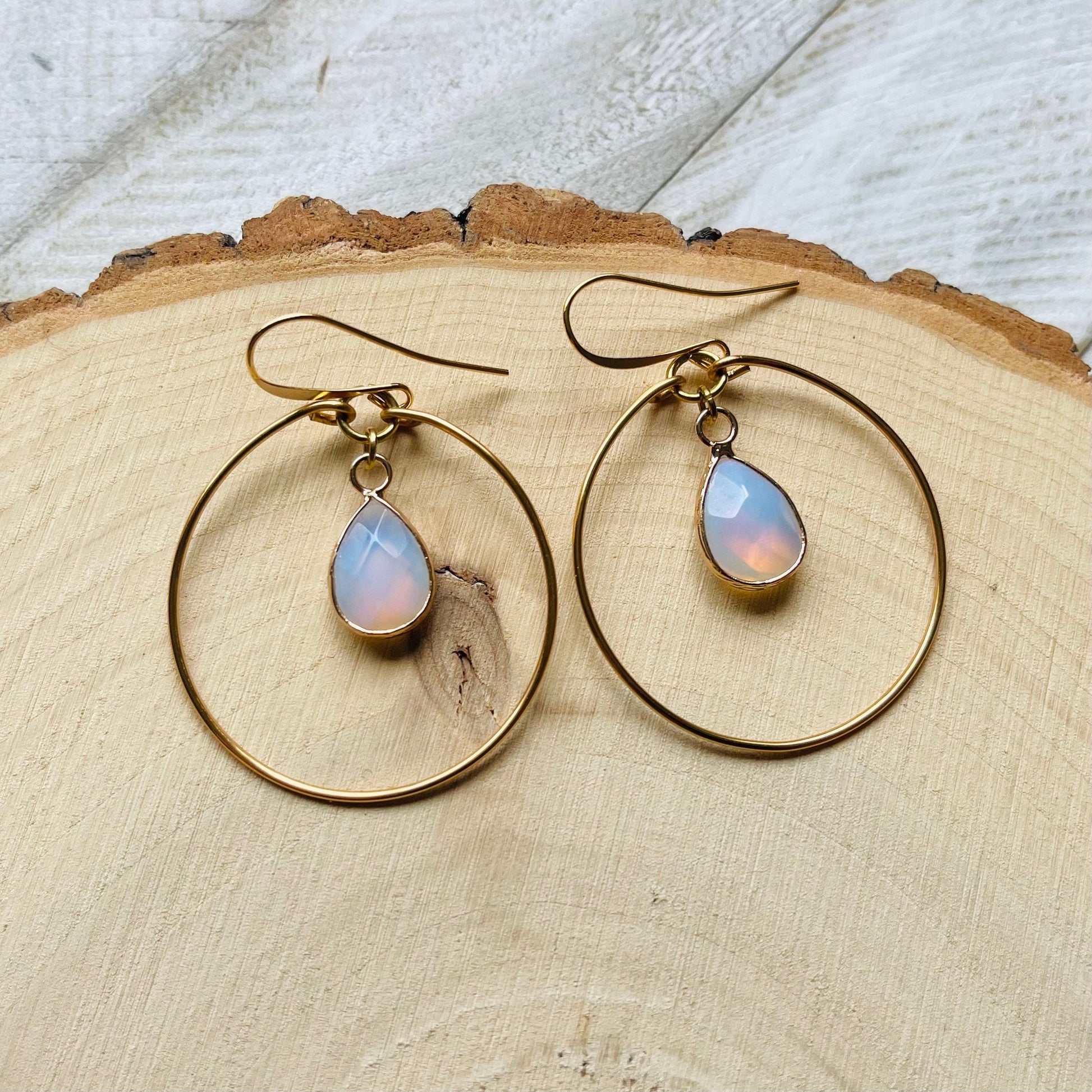 Opalite Earrings, Geometric Earrings Dangle, Hoop Earrings Gold, Western Boho Jewelry, Statement Earrings Boho, Trendy Earrings, Boho Chic