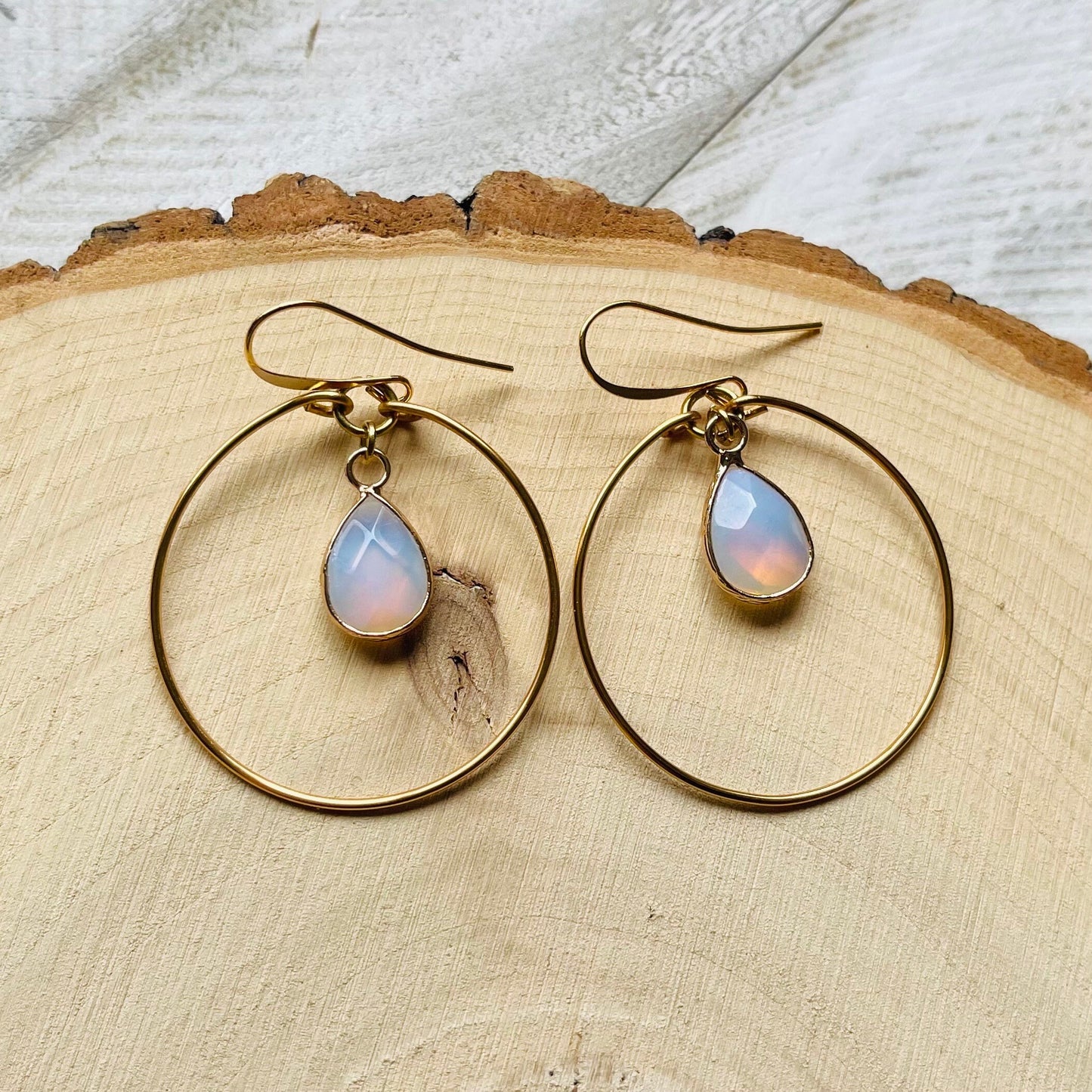 Opalite Earrings, Geometric Earrings Dangle, Hoop Earrings Gold, Western Boho Jewelry, Statement Earrings Boho, Trendy Earrings, Boho Chic