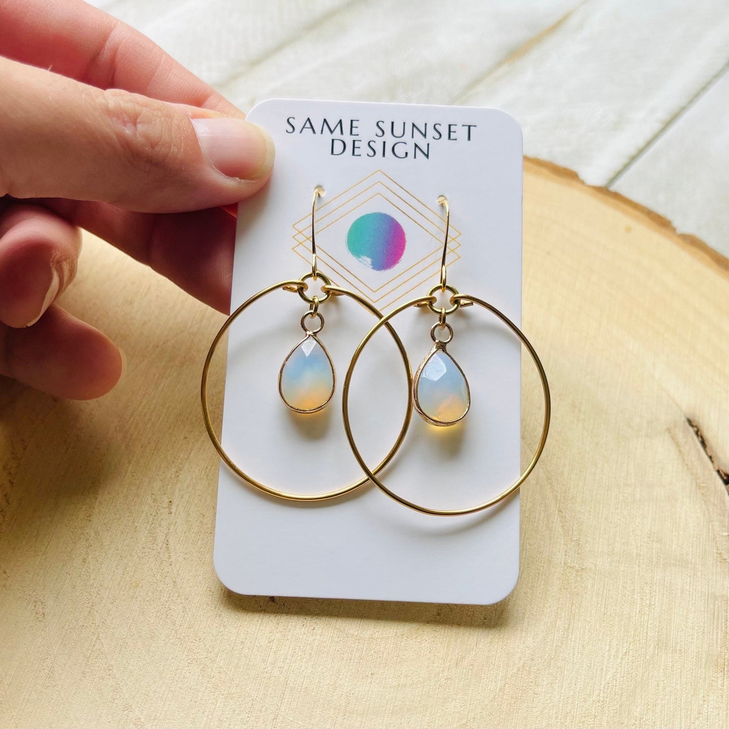Opalite Earrings, Geometric Earrings Dangle, Hoop Earrings Gold, Western Boho Jewelry, Statement Earrings Boho, Trendy Earrings, Boho Chic