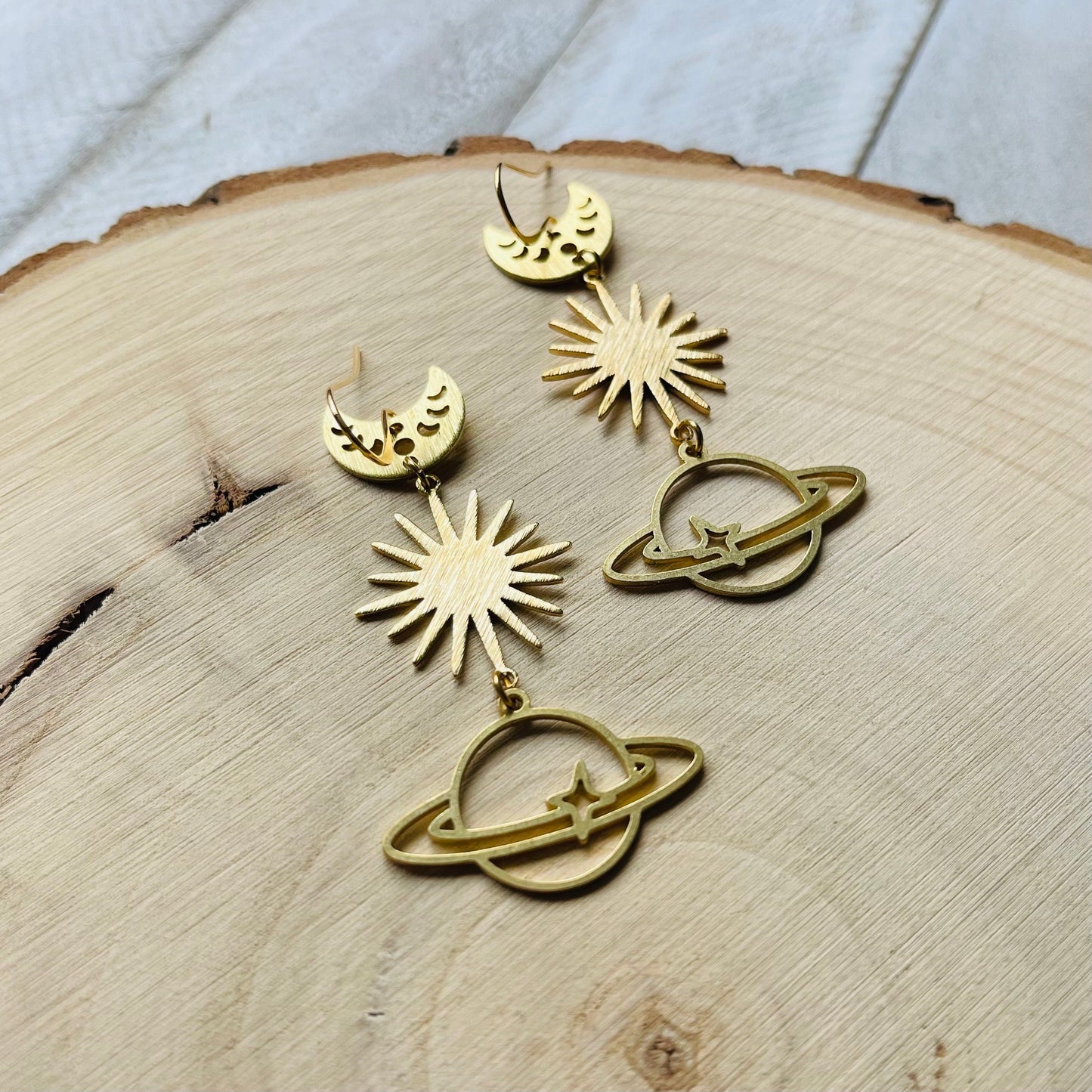 Saturn Earrings, Crescent Moon Earrings Gold, Witchy Earrings, Science Teacher Gifts, Nerdy Jewelry, Stocking Stuffers for Mom, Best Gift