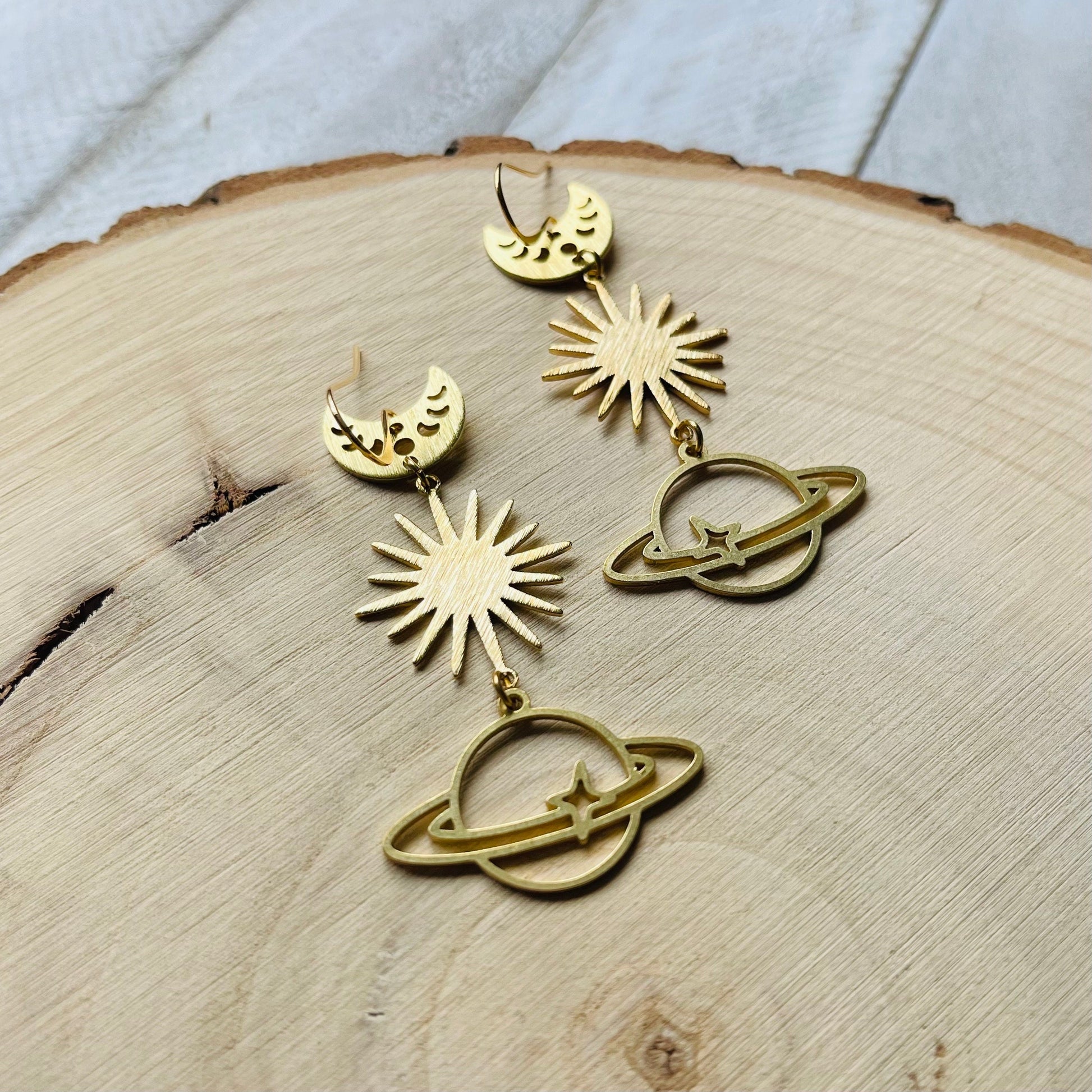 Saturn Earrings, Crescent Moon Earrings Gold, Witchy Earrings, Science Teacher Gifts, Nerdy Jewelry, Stocking Stuffers for Mom, Best Gift