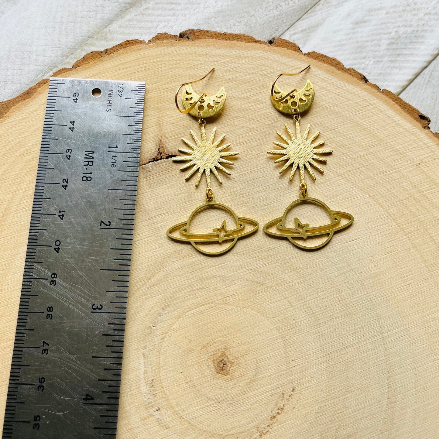 Saturn Earrings, Crescent Moon Earrings Gold, Witchy Earrings, Science Teacher Gifts, Nerdy Jewelry, Stocking Stuffers for Mom, Best Gift