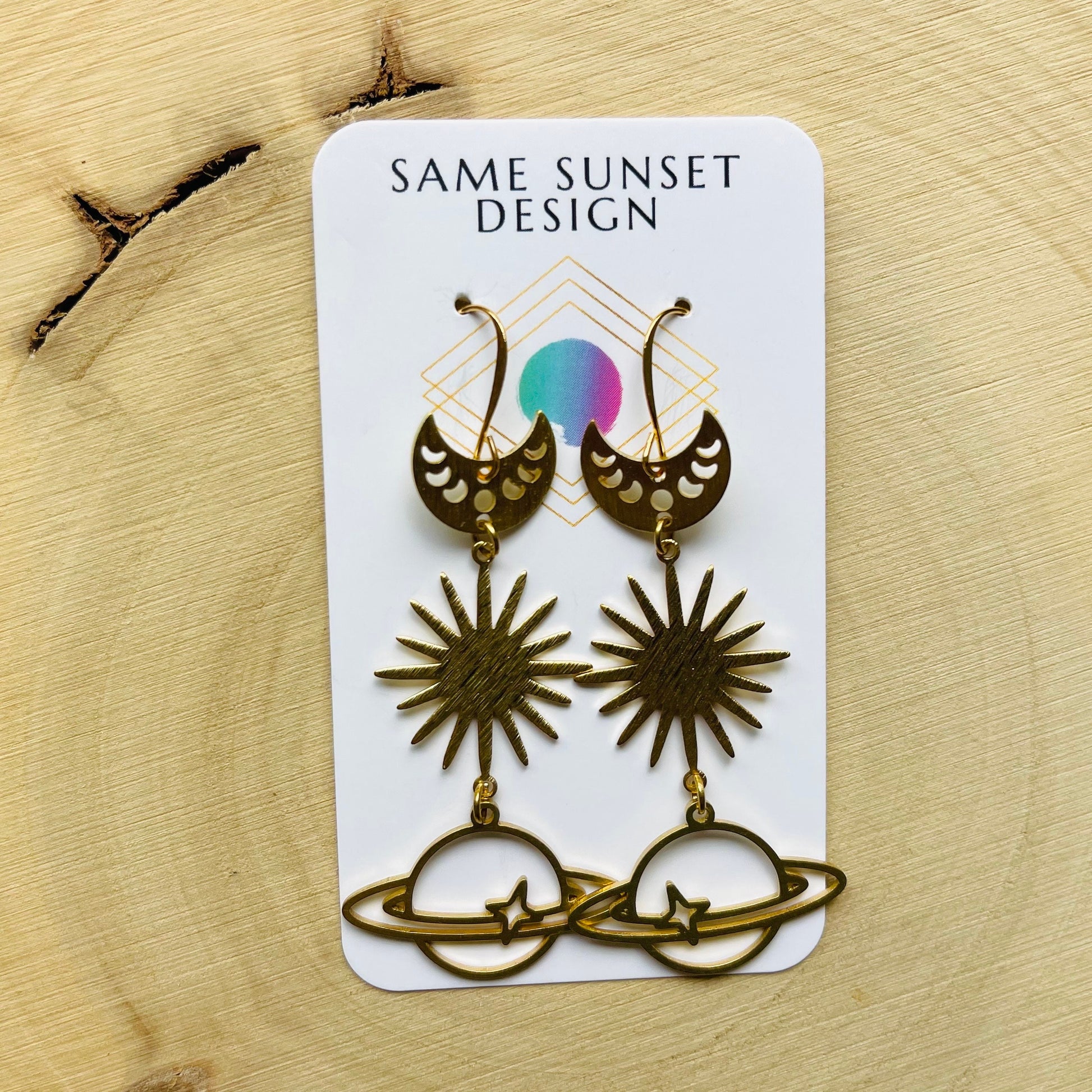 Saturn Earrings, Crescent Moon Earrings Gold, Witchy Earrings, Science Teacher Gifts, Nerdy Jewelry, Stocking Stuffers for Mom, Best Gift