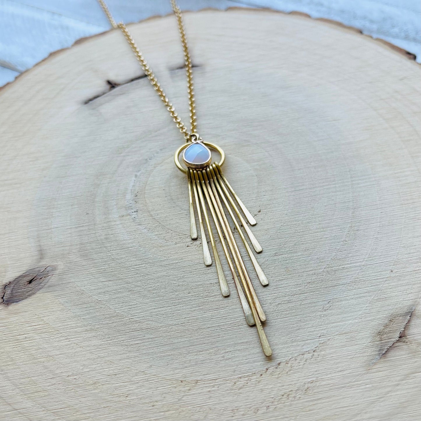 Opalite Necklace, Fringe Necklace Gold, Western Boho Jewelry, Modern Chic Jewelry, Mothers Day Gift from Daughter, Sweet 16 Gift for Niece