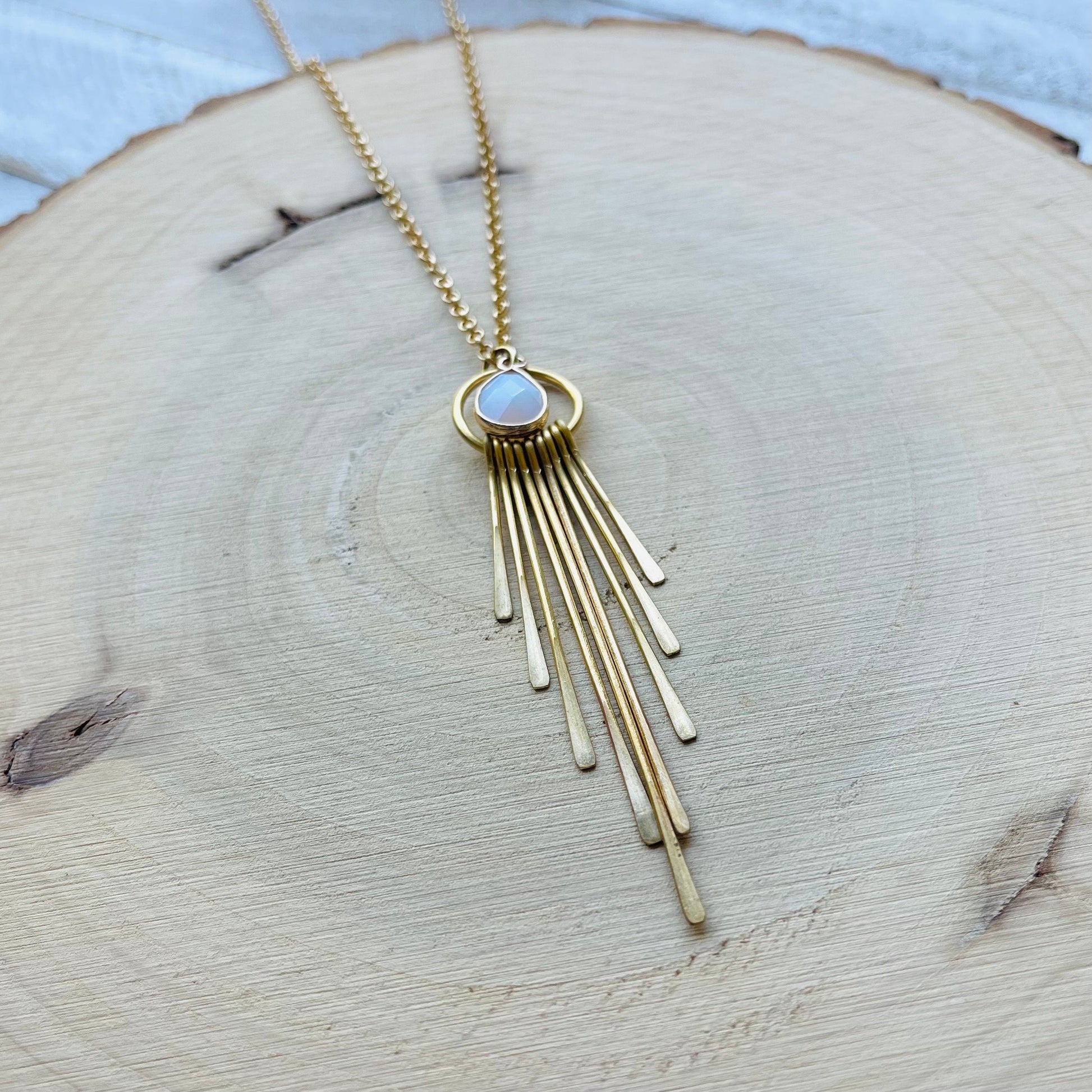 Opalite Necklace, Fringe Necklace Gold, Western Boho Jewelry, Modern Chic Jewelry, Mothers Day Gift from Daughter, Sweet 16 Gift for Niece