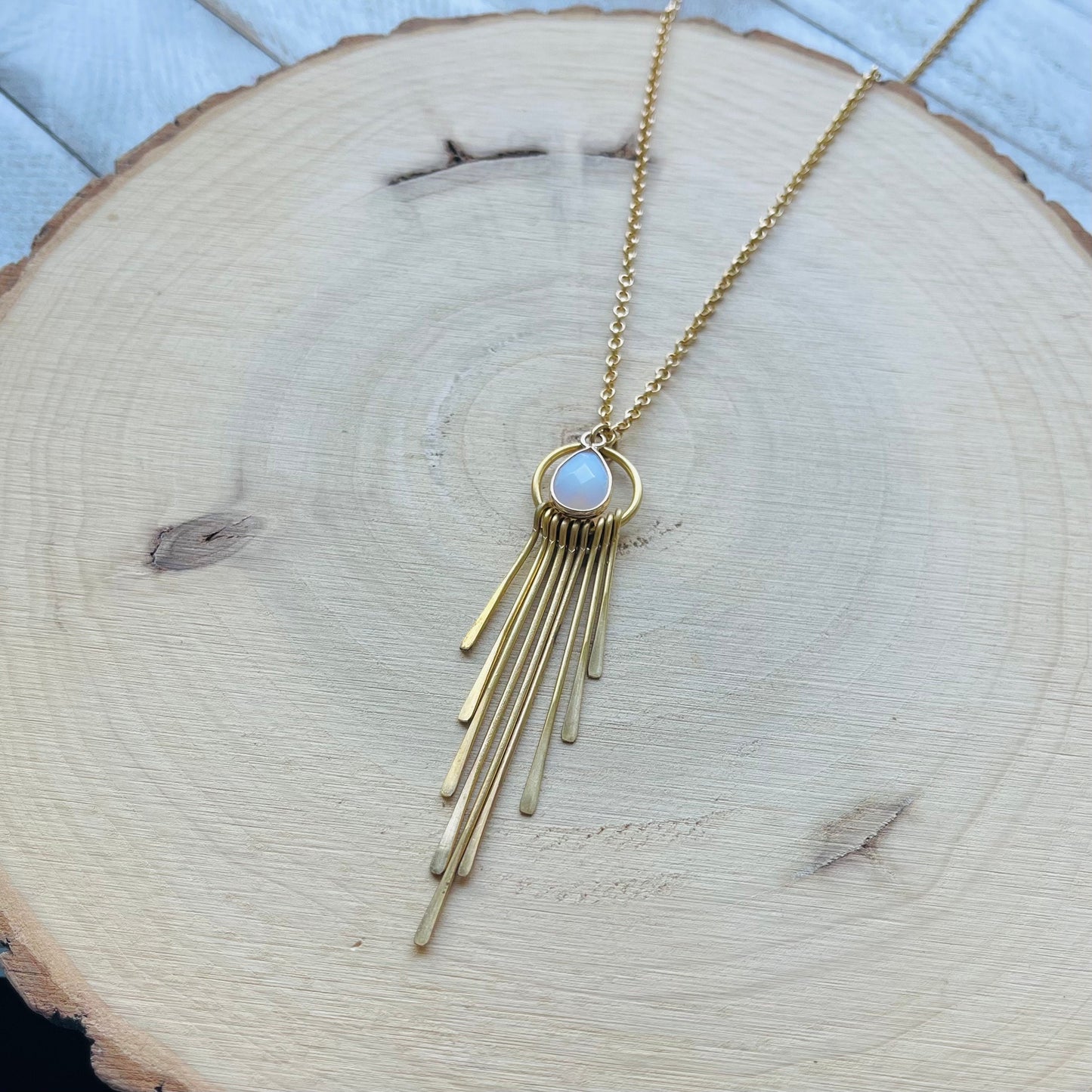 Opalite Necklace, Fringe Necklace Gold, Western Boho Jewelry, Modern Chic Jewelry, Mothers Day Gift from Daughter, Sweet 16 Gift for Niece