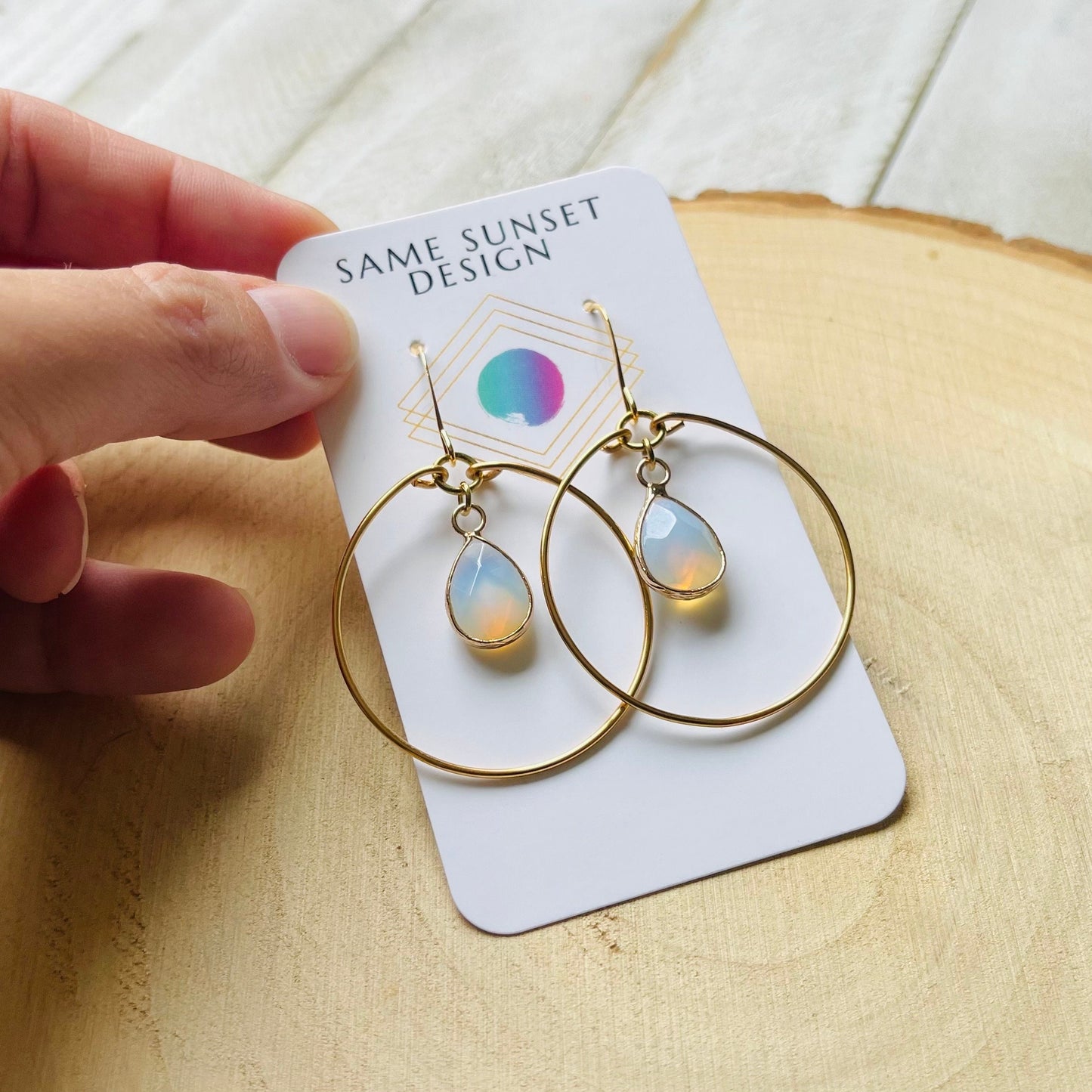 Opalite Earrings, Geometric Earrings Dangle, Hoop Earrings Gold, Western Boho Jewelry, Statement Earrings Boho, Trendy Earrings, Boho Chic