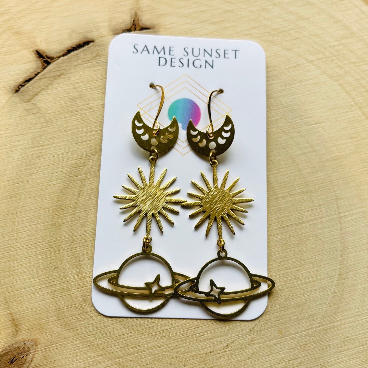 Saturn Earrings, Crescent Moon Earrings Gold, Witchy Earrings, Science Teacher Gifts, Nerdy Jewelry, Stocking Stuffers for Mom, Best Gift