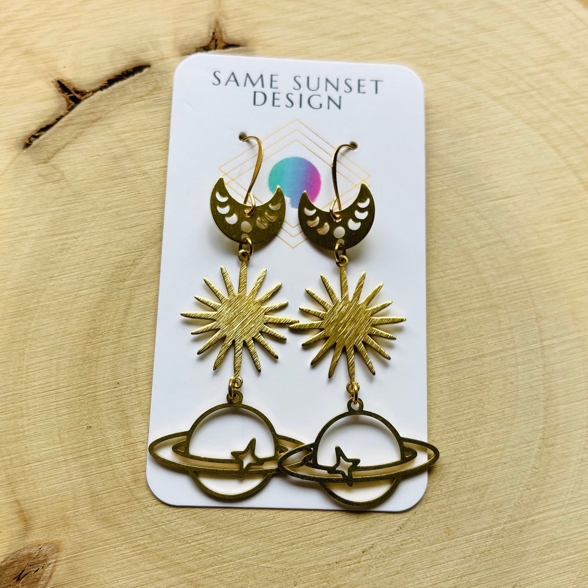 Saturn Earrings, Crescent Moon Earrings Gold, Witchy Earrings, Science Teacher Gifts, Nerdy Jewelry, Stocking Stuffers for Mom, Best Gift
