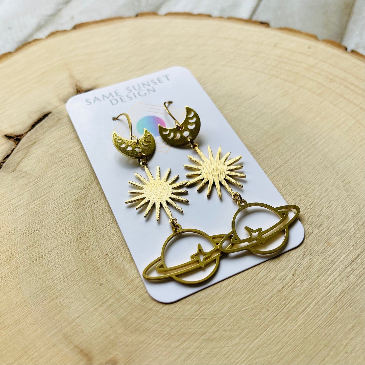 Saturn Earrings, Crescent Moon Earrings Gold, Witchy Earrings, Science Teacher Gifts, Nerdy Jewelry, Stocking Stuffers for Mom, Best Gift
