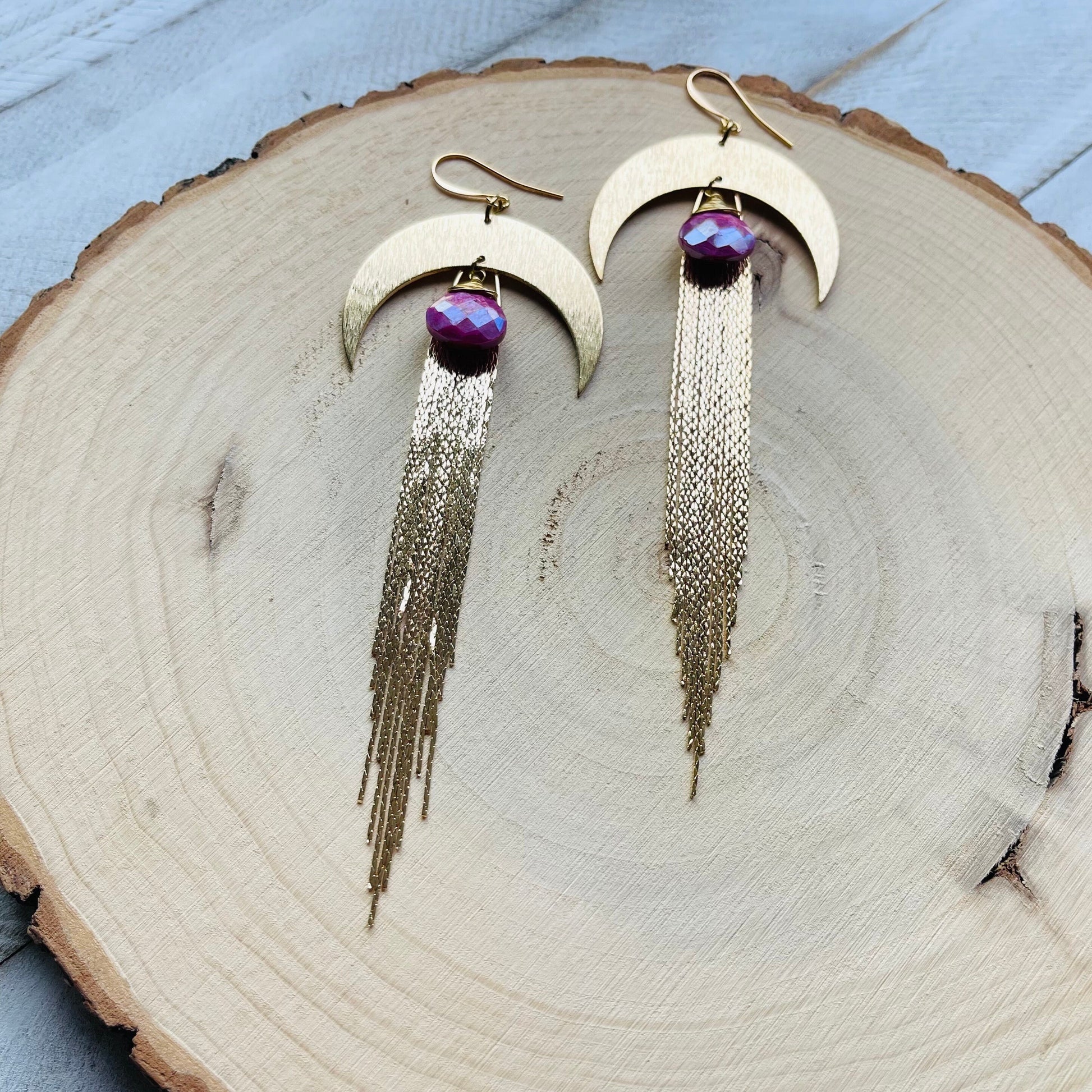 Moonstone Earrings Dangle, Fringe Earrings, Witchy Earrings, Wanderlust Jewelry, Stocking Stuffers for Mom Christmas Gifts for Girlfriend