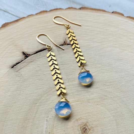 Opalite Earrings, Brass Dangle Earrings, Boho Earrings for Women, Mom Birthday Gift from Daughter, Mothers Day Gift from Daughter